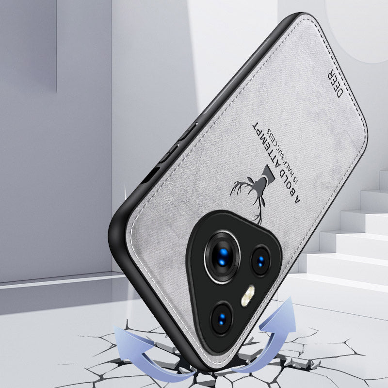 For Huawei Pura 70 Case Deer Pattern Cloth Texture Leather+PC+TPU Hybrid Phone Cover