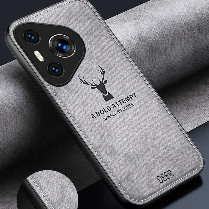 For Huawei Pura 70 Case Deer Pattern Cloth Texture Leather+PC+TPU Hybrid Phone Cover