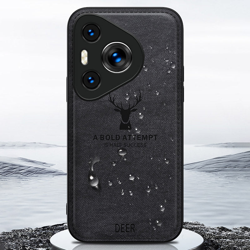 For Huawei Pura 70 Case Deer Pattern Cloth Texture Leather+PC+TPU Hybrid Phone Cover
