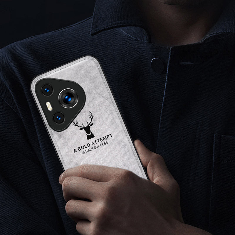 For Huawei Pura 70 Case Deer Pattern Cloth Texture Leather+PC+TPU Hybrid Phone Cover