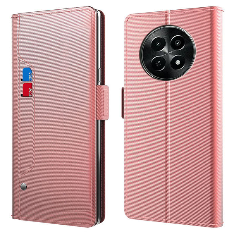 For Realme 12 Shockproof Case Card Slot Leather Phone Cover with Mirror