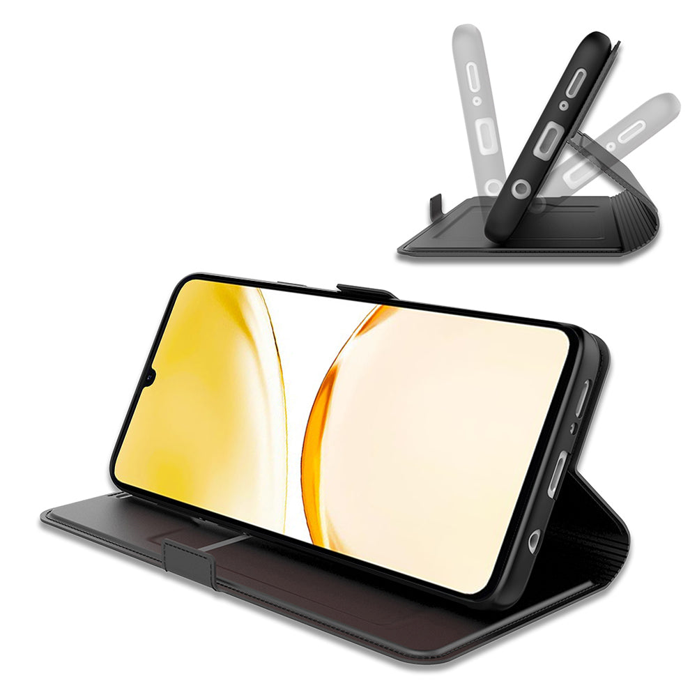 For Realme 12 Leather Case Card Holder Folding Stand Phone Cover