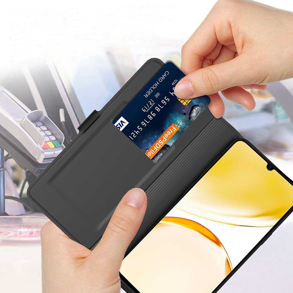 For Realme 12 Leather Case Card Holder Folding Stand Phone Cover