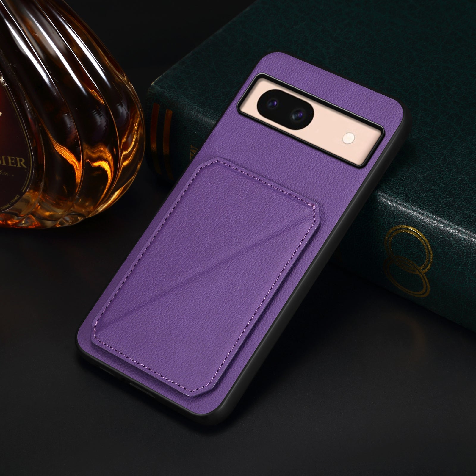 For Google Pixel 8a Case Kickstand Leather+PC+TPU Phone Cover with Hidden Card Holder