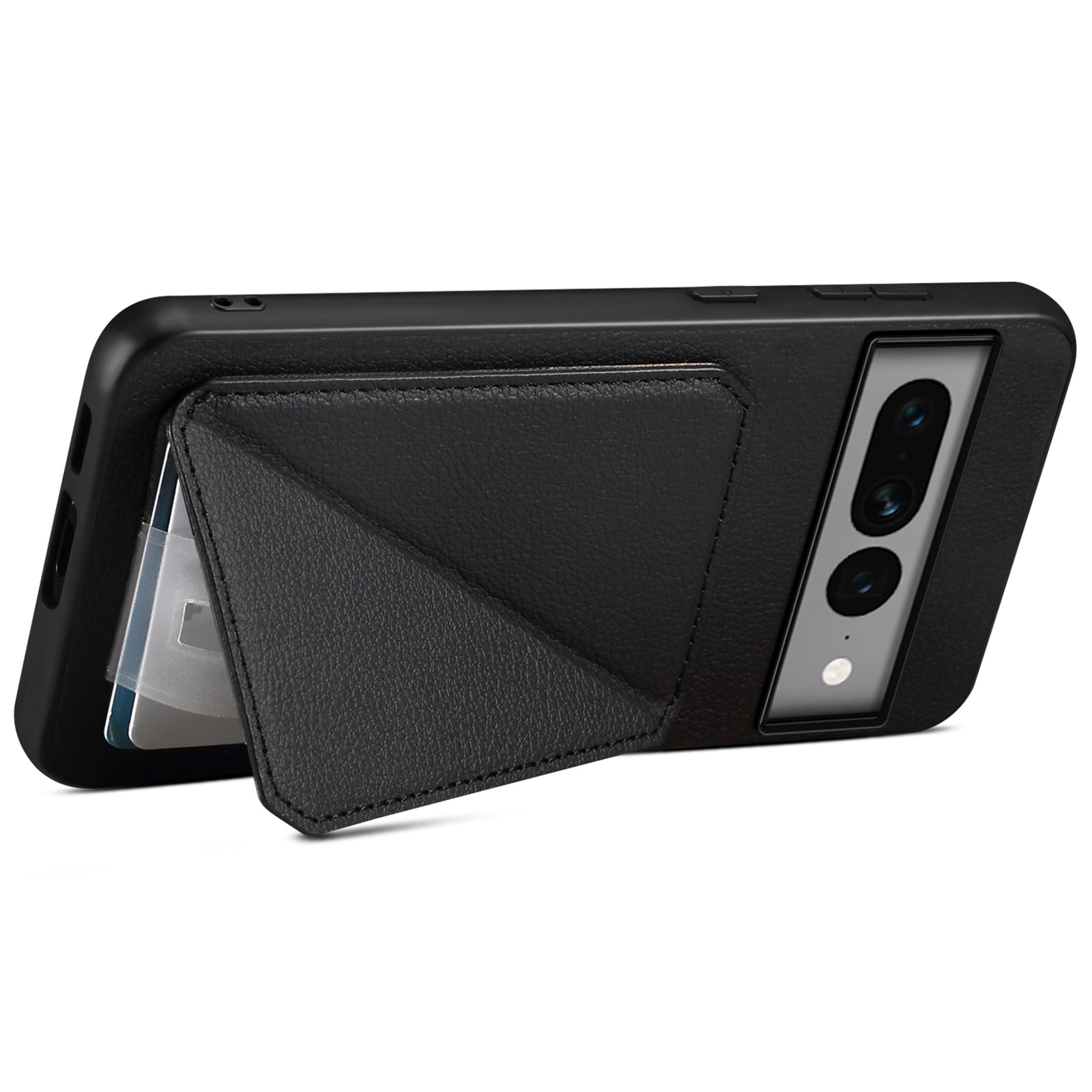 For Google Pixel 7 Pro 5G Kickstand Case Card Holder PU+PC+TPU Cell Phone Shell
