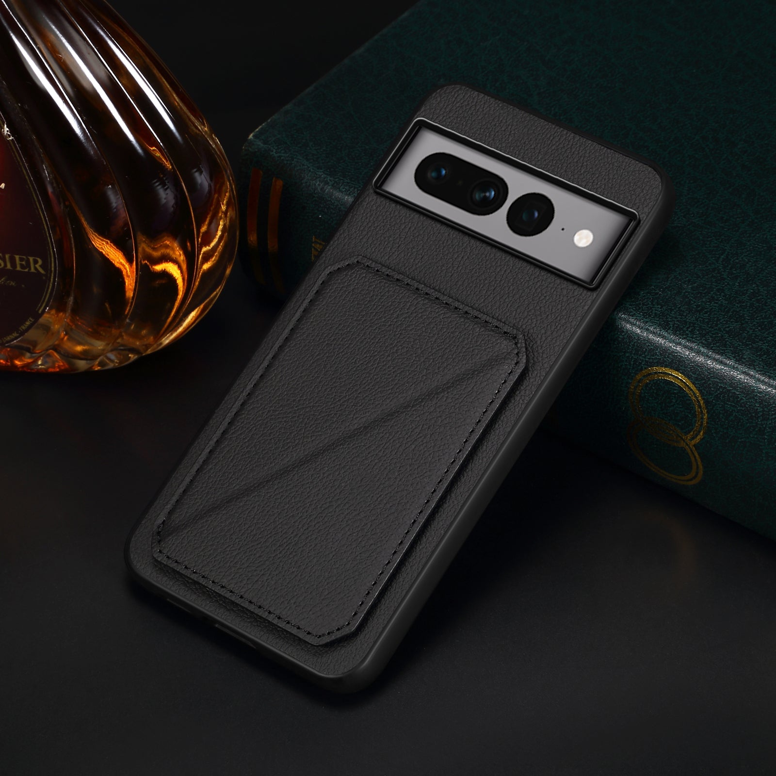For Google Pixel 7 Pro 5G Kickstand Case Card Holder PU+PC+TPU Cell Phone Shell