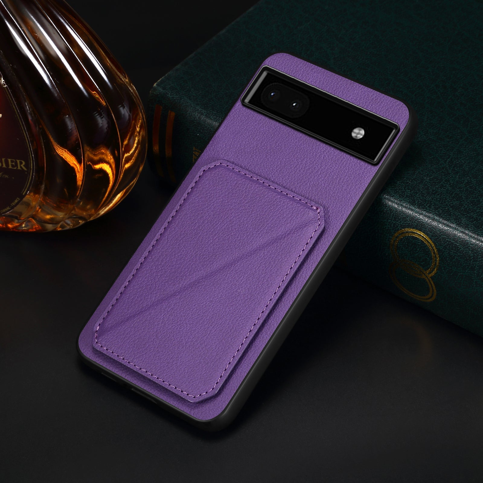 For Google Pixel 6a Case Kickstand Leather+PC+TPU Cell Phone Case with Card Holder