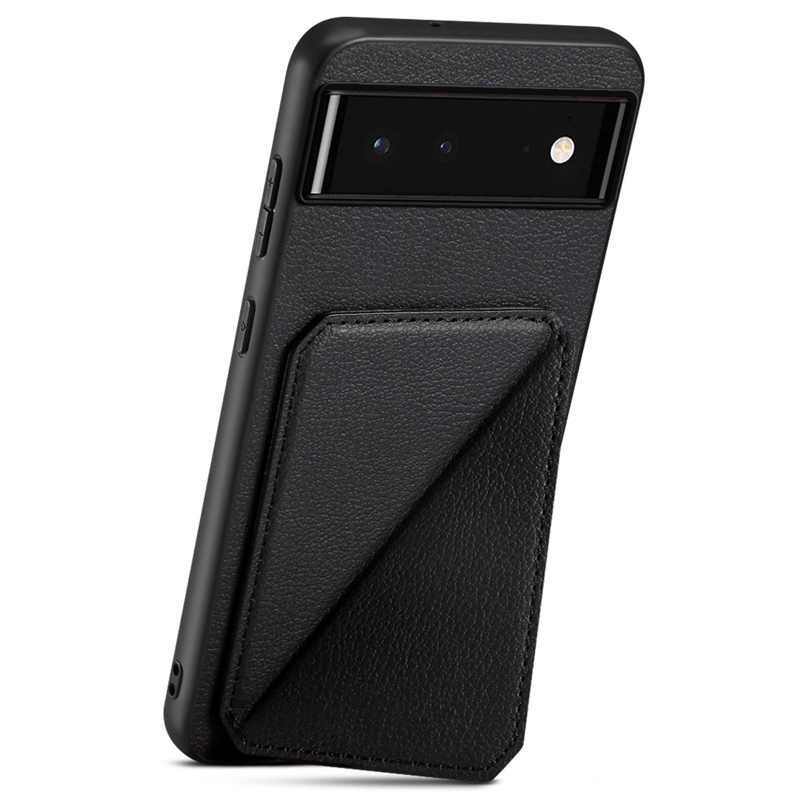 For Google Pixel 6 Case Kickstand Calf Textured Leather+PC+TPU Phone Shell