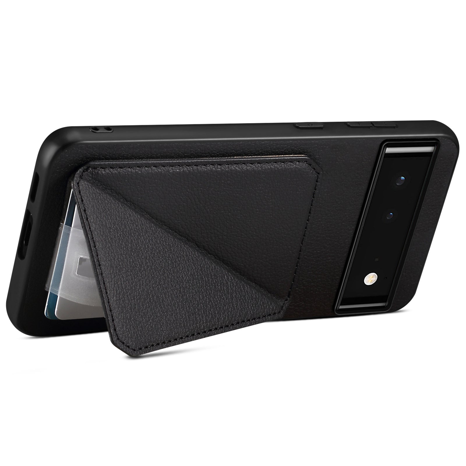 For Google Pixel 6 Case Kickstand Calf Textured Leather+PC+TPU Phone Shell