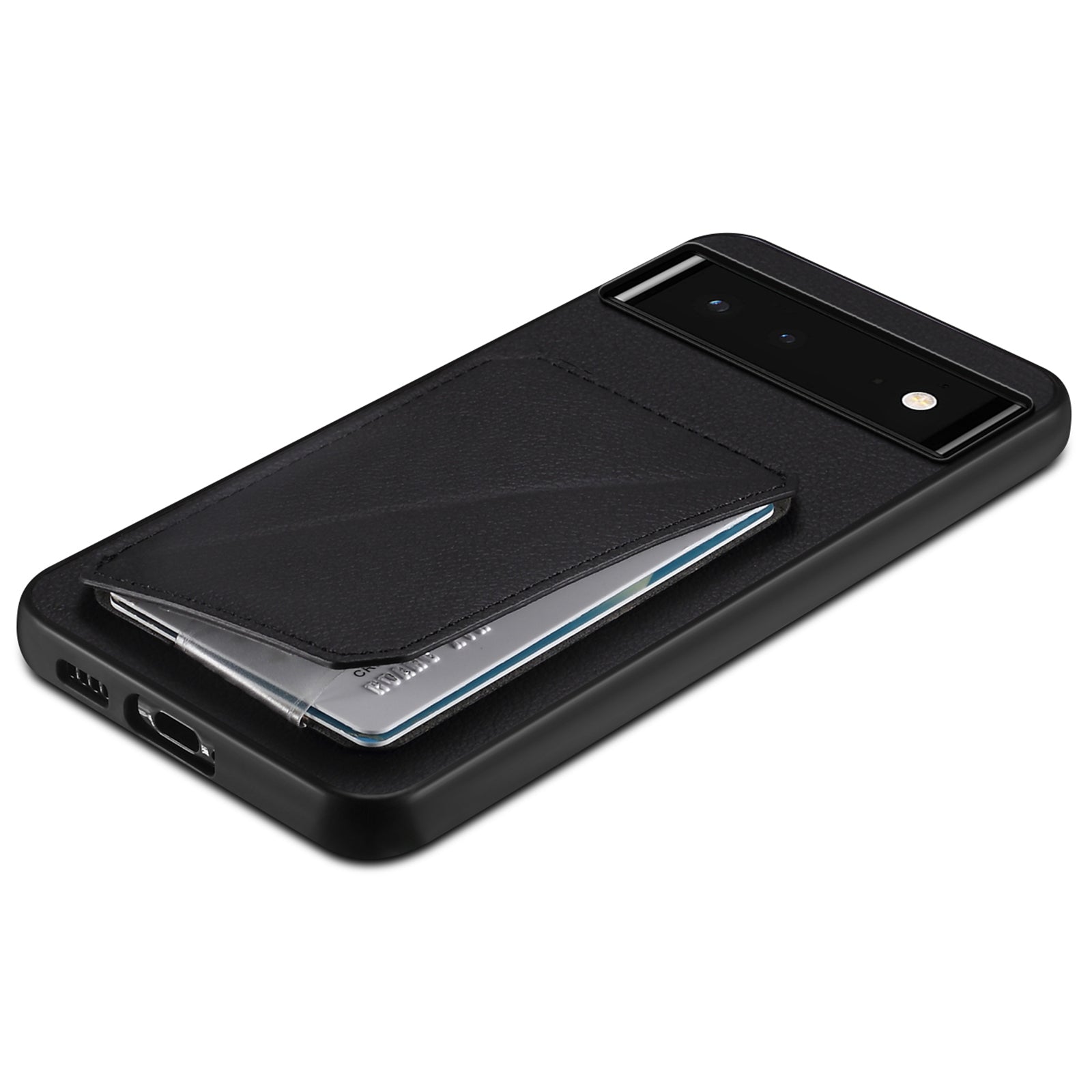 For Google Pixel 6 Case Kickstand Calf Textured Leather+PC+TPU Phone Shell