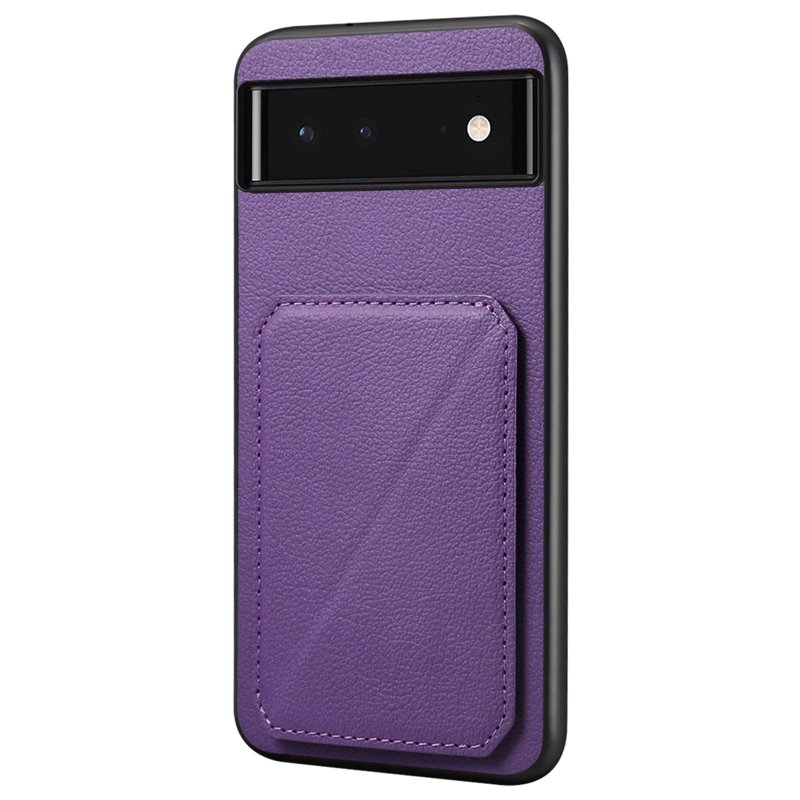 For Google Pixel 6 Case Kickstand Calf Textured Leather+PC+TPU Phone Shell