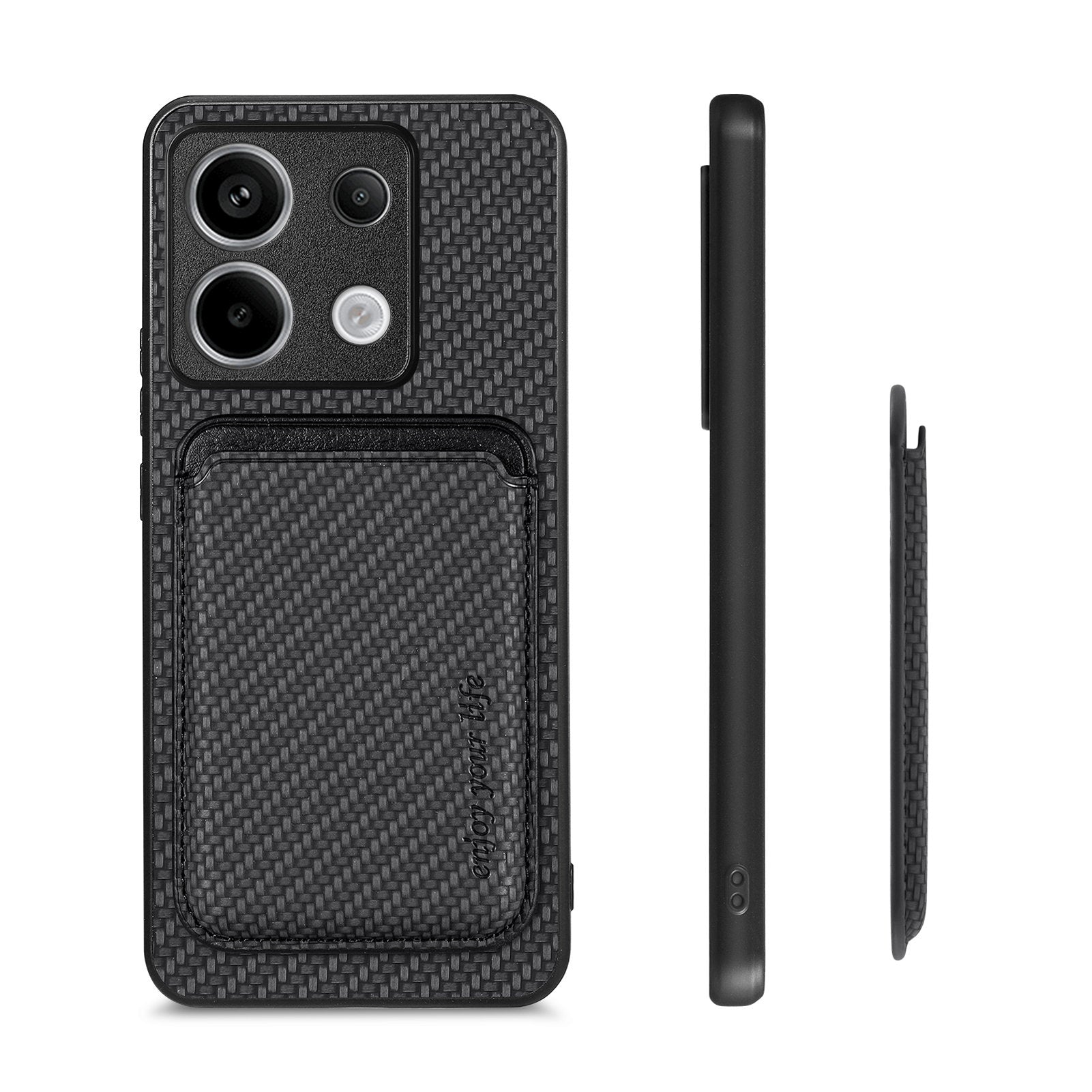 For Xiaomi Redmi Note 13 Pro 5G / Poco X6 5G Case Detachable Magnetic Card Slot Carbon Fiber Texture PU+TPU Phone Cover