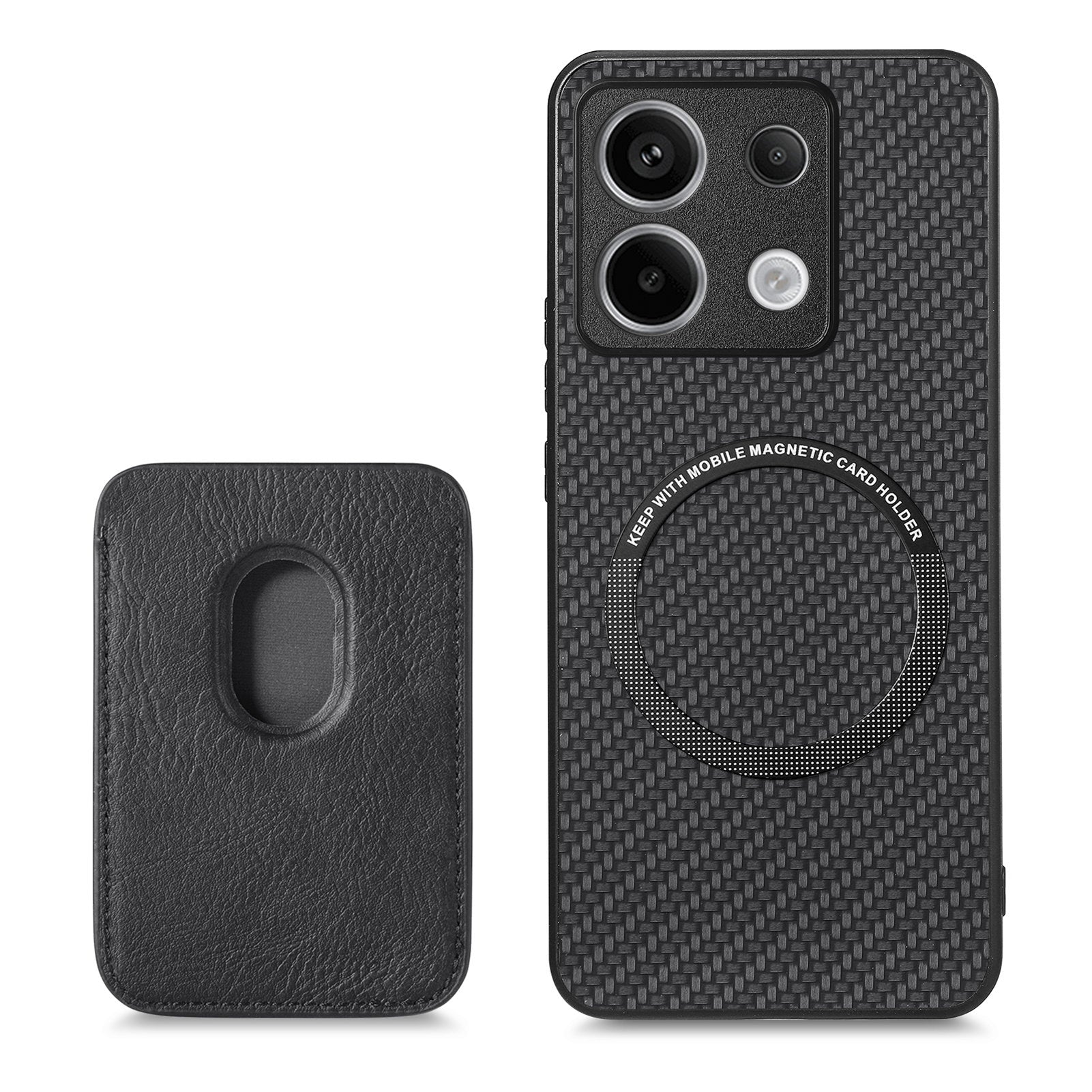 For Xiaomi Redmi Note 13 Pro 5G / Poco X6 5G Case Detachable Magnetic Card Slot Carbon Fiber Texture PU+TPU Phone Cover