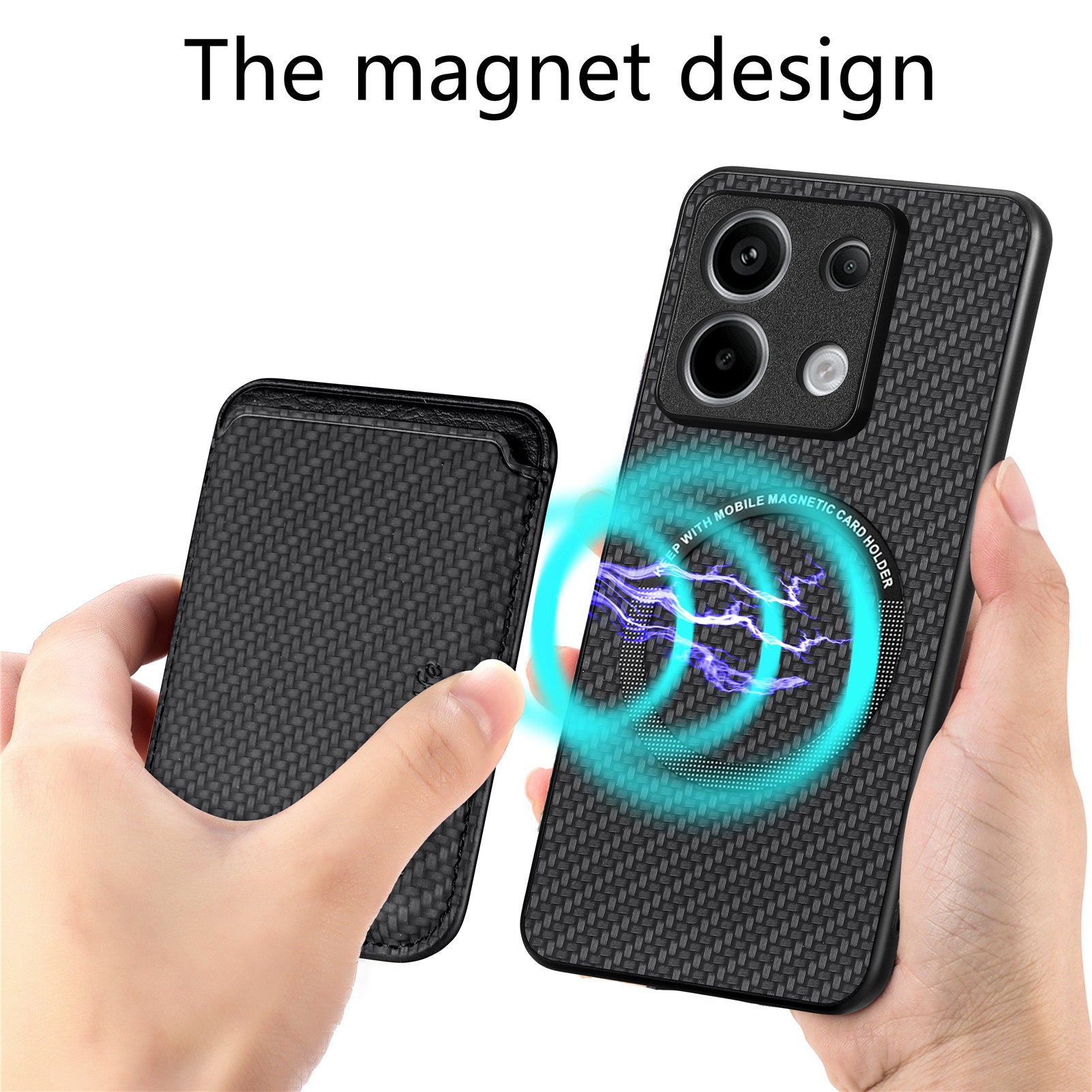 For Xiaomi Redmi Note 13 Pro 5G / Poco X6 5G Case Detachable Magnetic Card Slot Carbon Fiber Texture PU+TPU Phone Cover