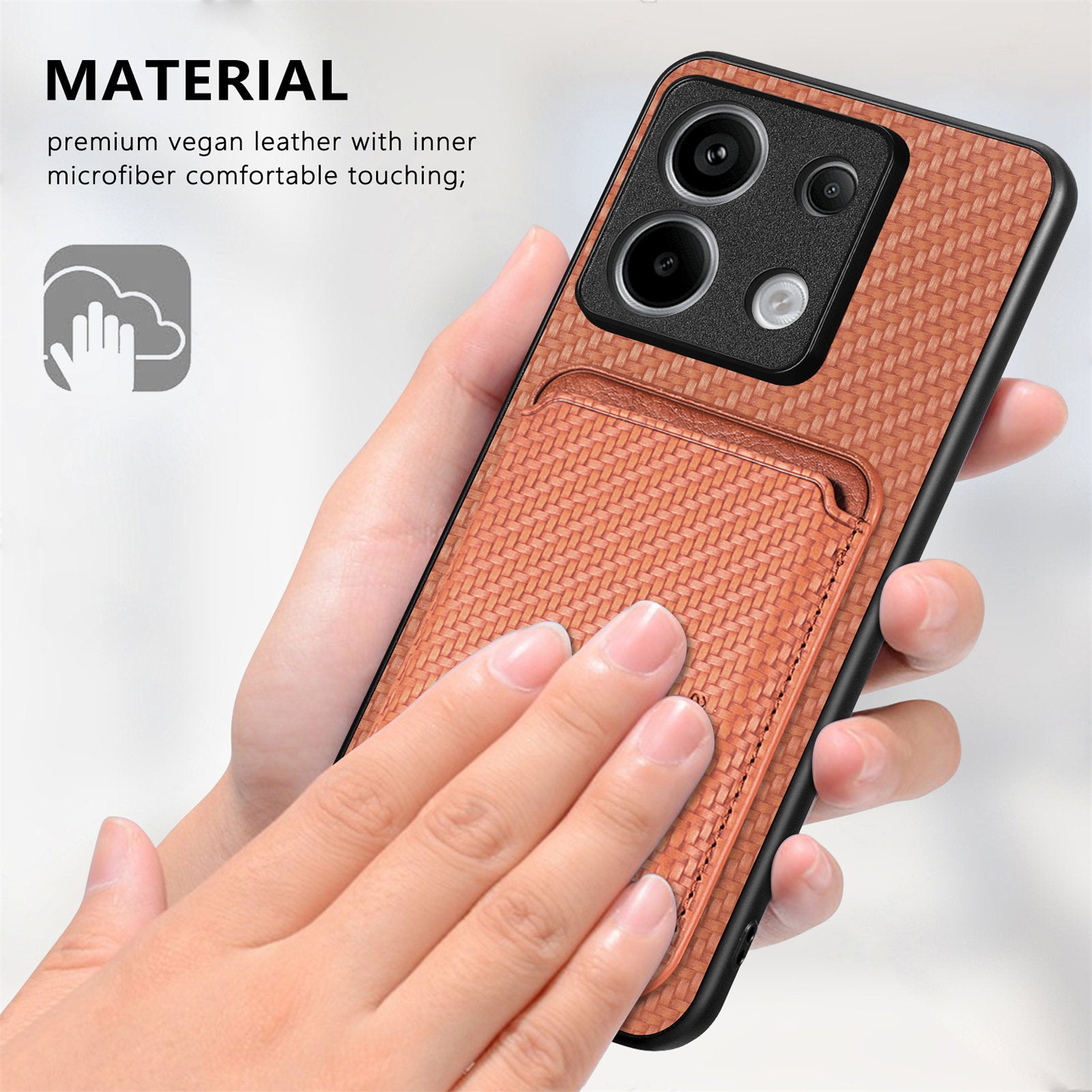 For Xiaomi Redmi Note 13 Pro 5G / Poco X6 5G Case Detachable Magnetic Card Slot Carbon Fiber Texture PU+TPU Phone Cover