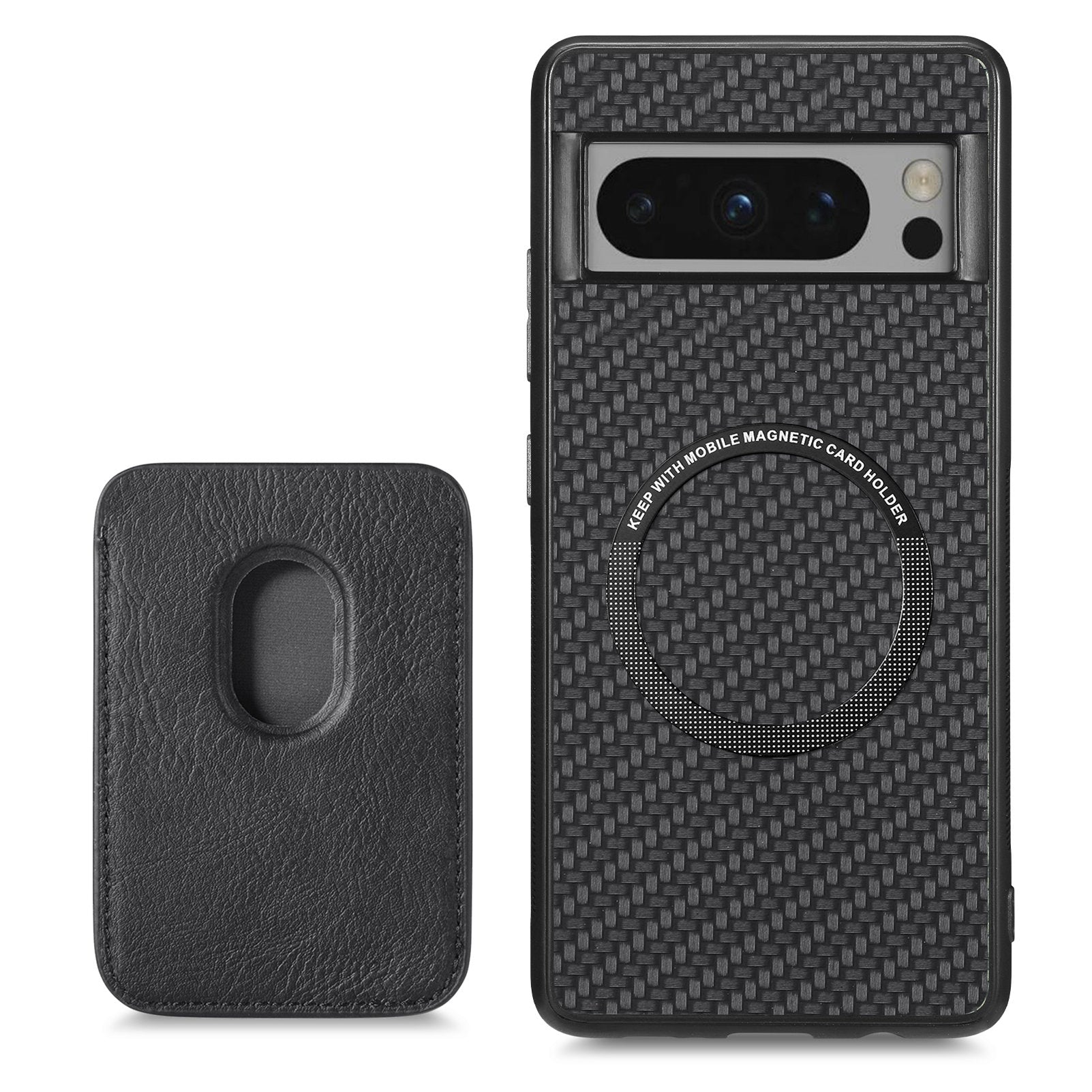 For Google Pixel 8 Pro Case Carbon Fiber Texture Phone Cover with Magnetic Card Holder
