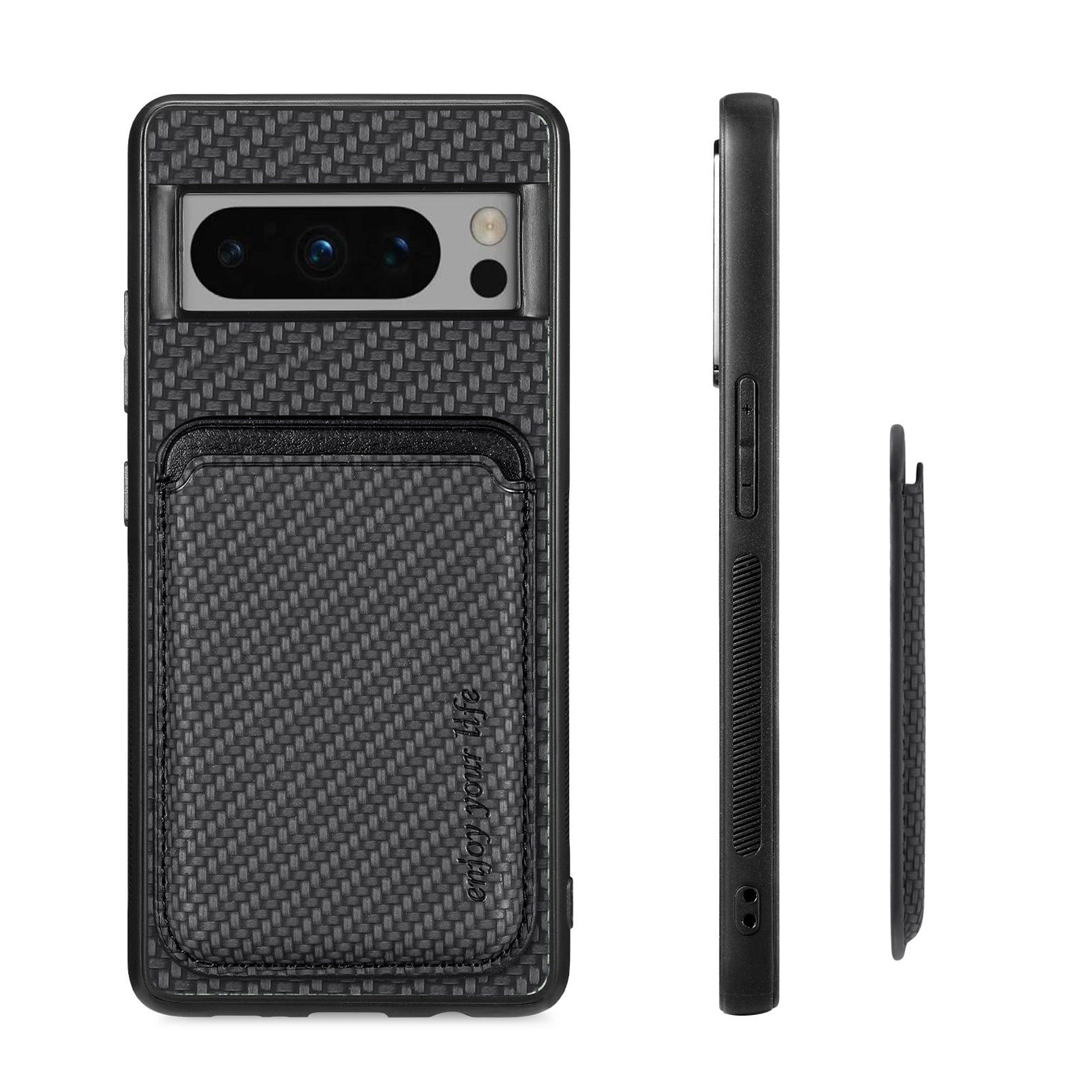 For Google Pixel 8 Pro Case Carbon Fiber Texture Phone Cover with Magnetic Card Holder
