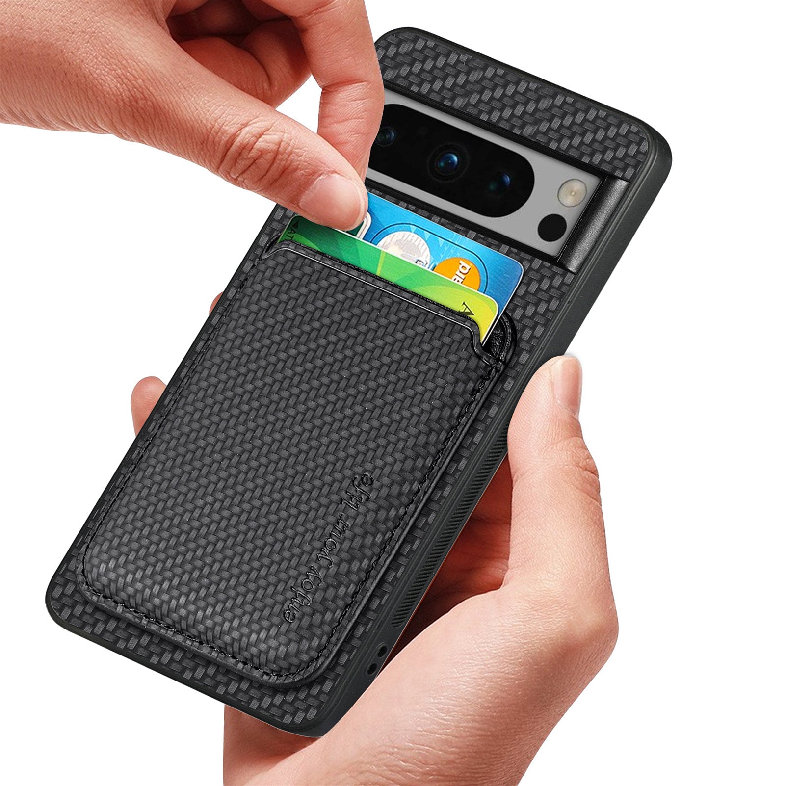 For Google Pixel 8 Pro Case Carbon Fiber Texture Phone Cover with Magnetic Card Holder