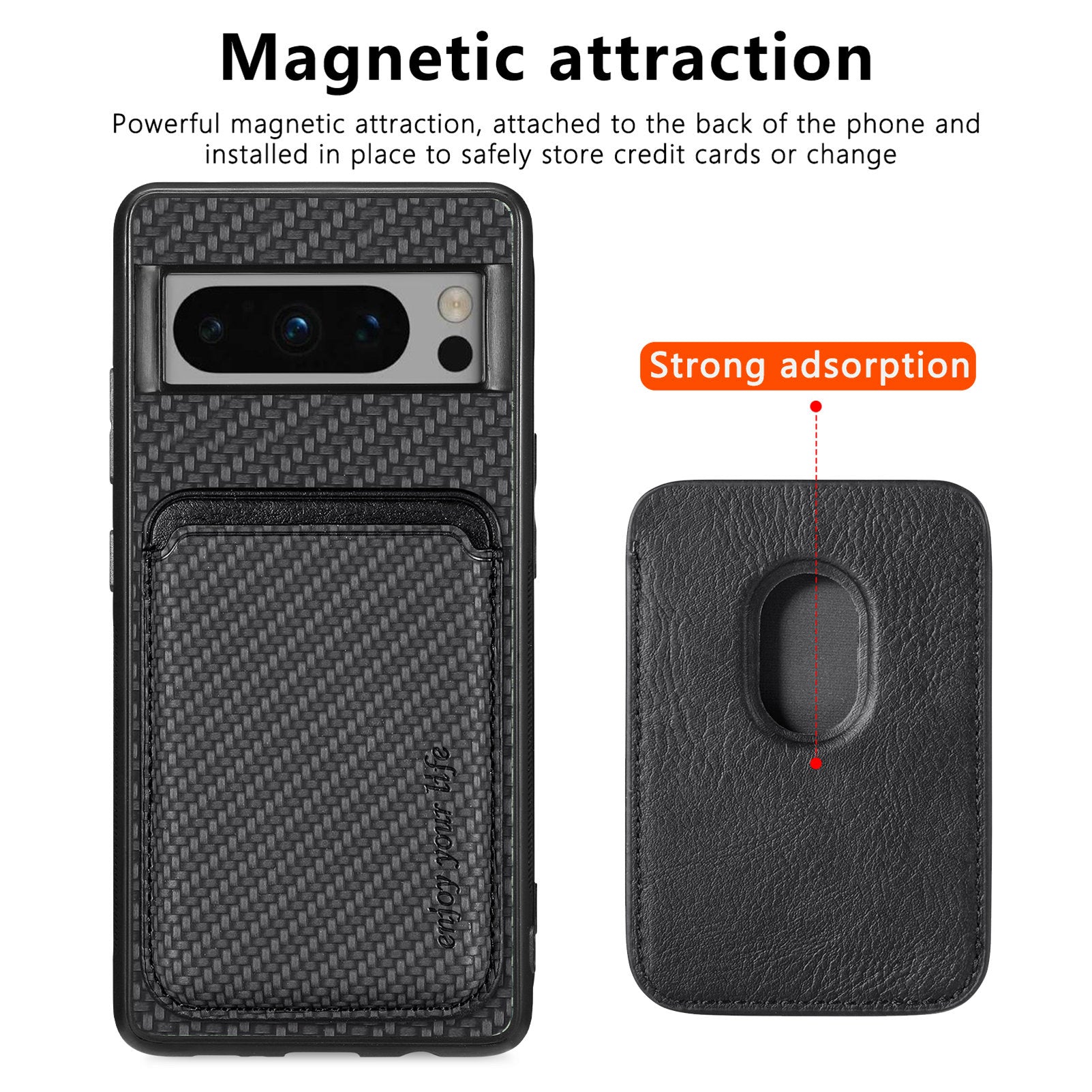 For Google Pixel 8 Pro Case Carbon Fiber Texture Phone Cover with Magnetic Card Holder