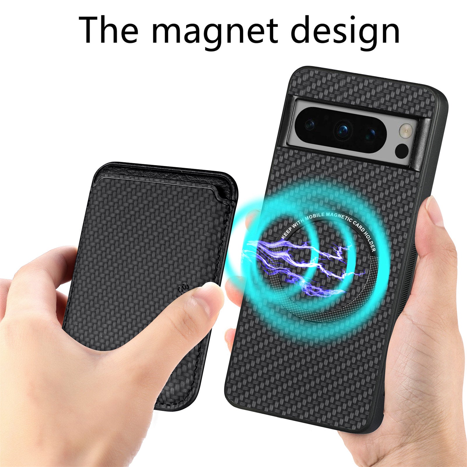 For Google Pixel 8 Pro Case Carbon Fiber Texture Phone Cover with Magnetic Card Holder
