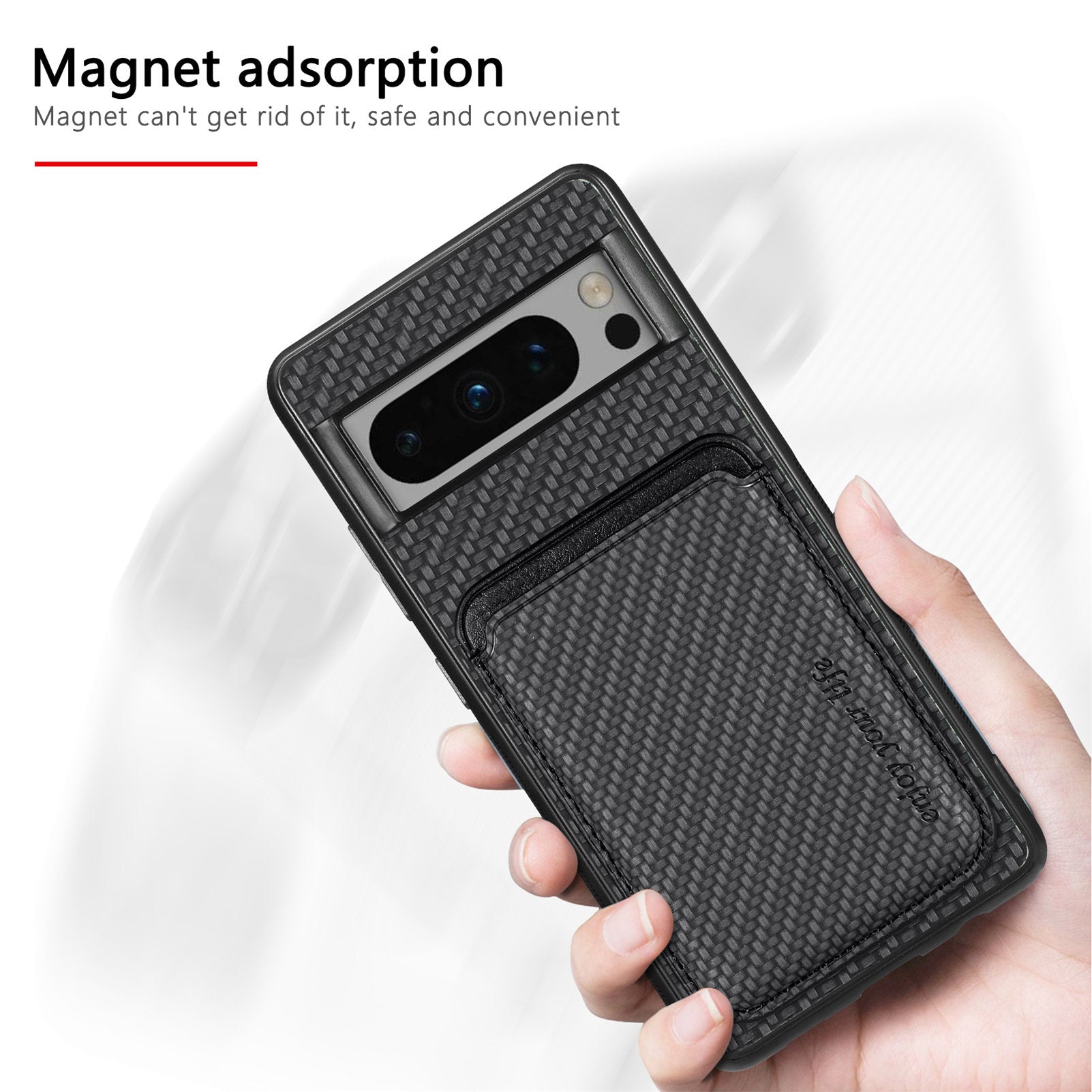 For Google Pixel 8 Pro Case Carbon Fiber Texture Phone Cover with Magnetic Card Holder