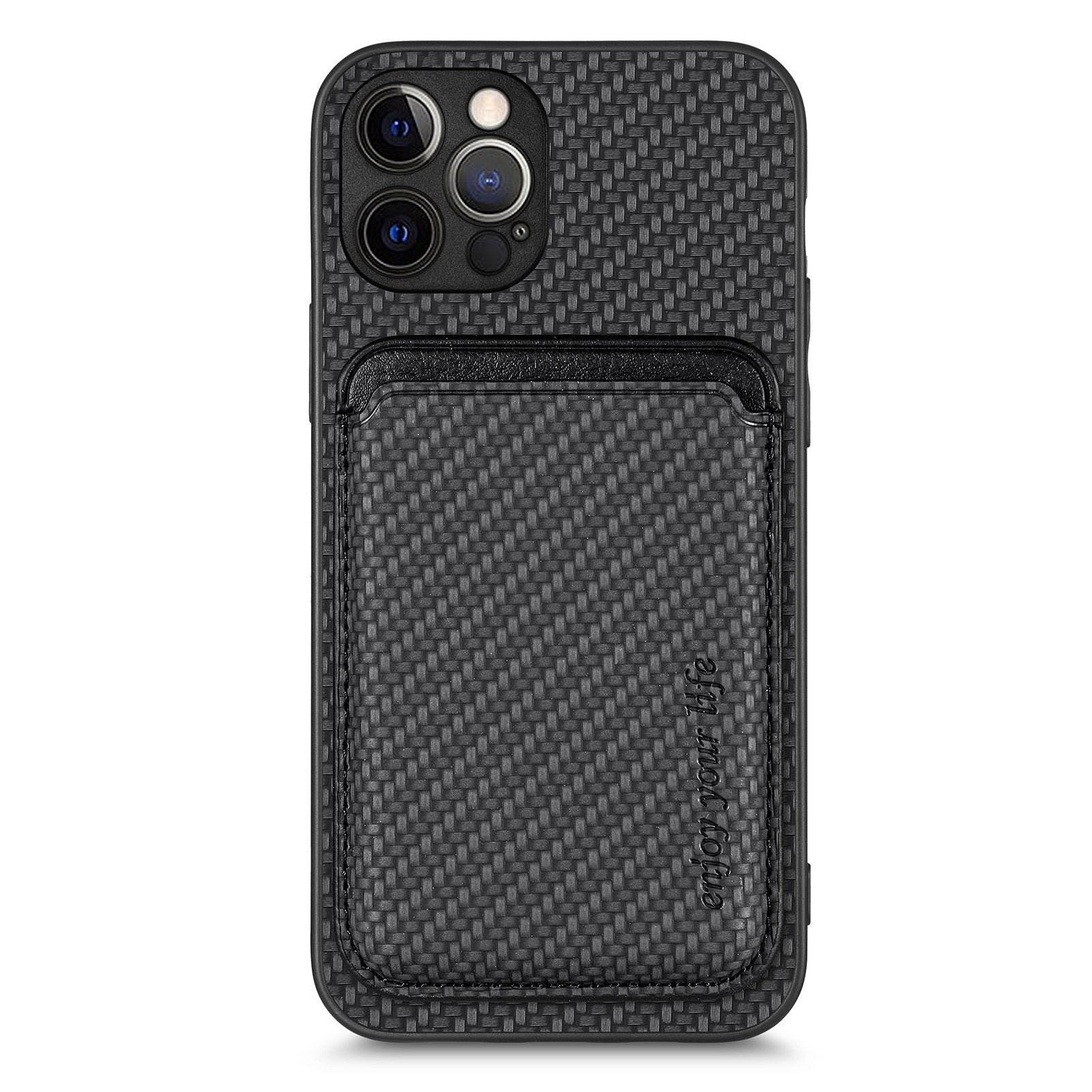 For iPhone 12 Pro Max Magnetic Card Slot Case Carbon Fiber Texture PU+TPU Phone Cover