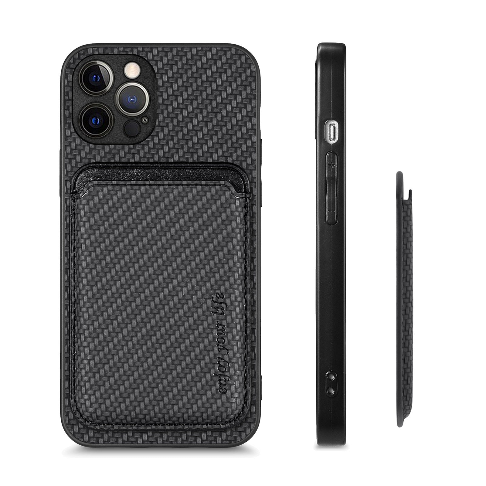 For iPhone 12 Pro Max Magnetic Card Slot Case Carbon Fiber Texture PU+TPU Phone Cover
