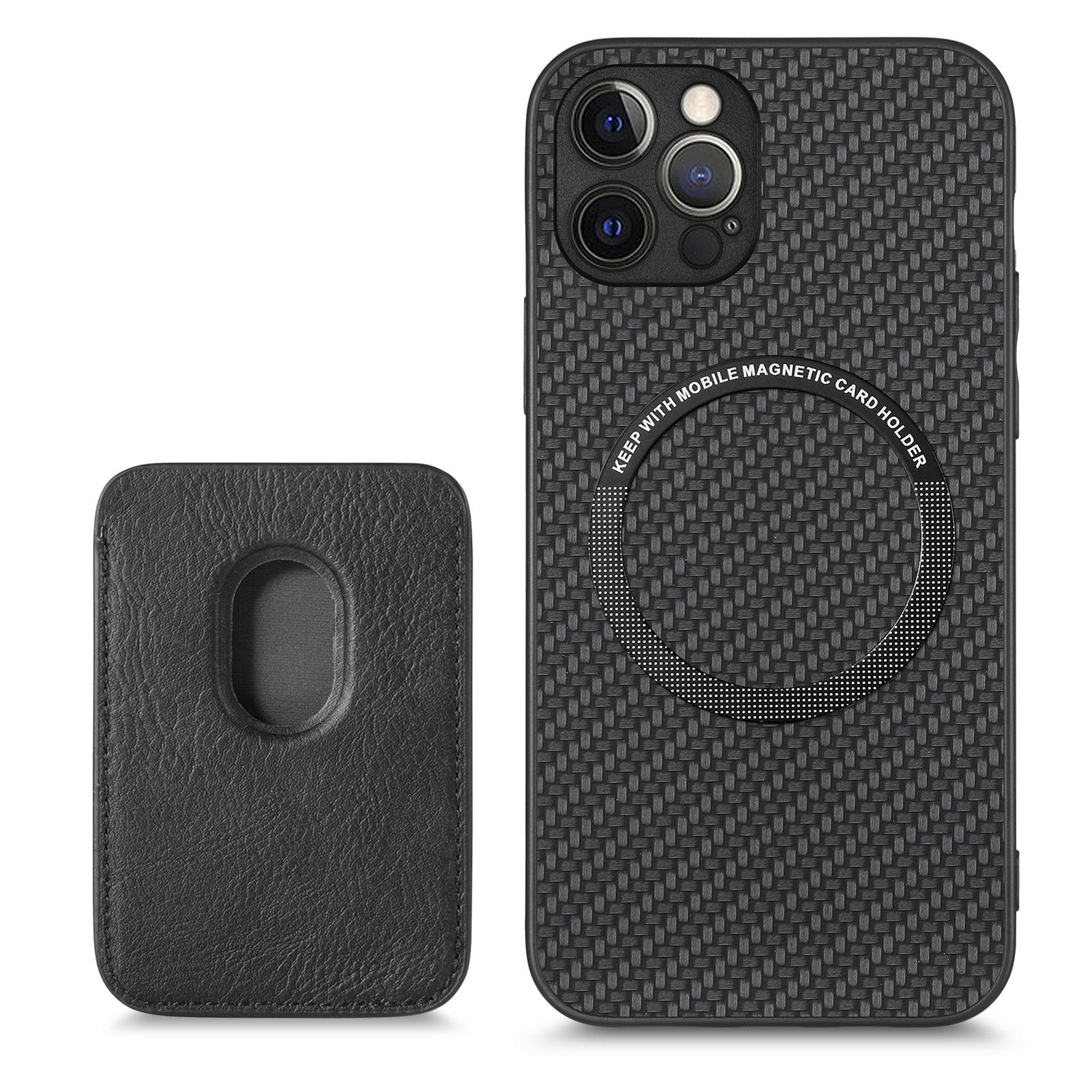 For iPhone 12 Pro Max Magnetic Card Slot Case Carbon Fiber Texture PU+TPU Phone Cover
