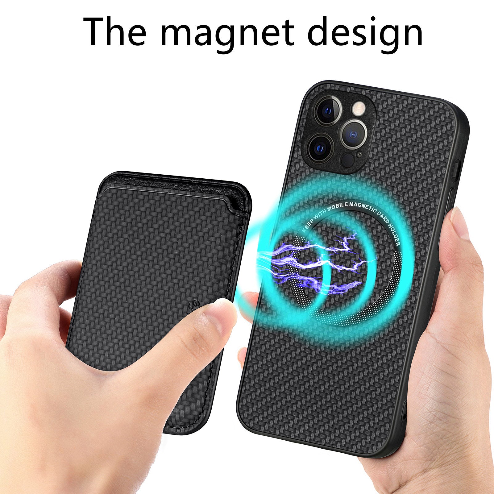 For iPhone 12 Pro Max Magnetic Card Slot Case Carbon Fiber Texture PU+TPU Phone Cover