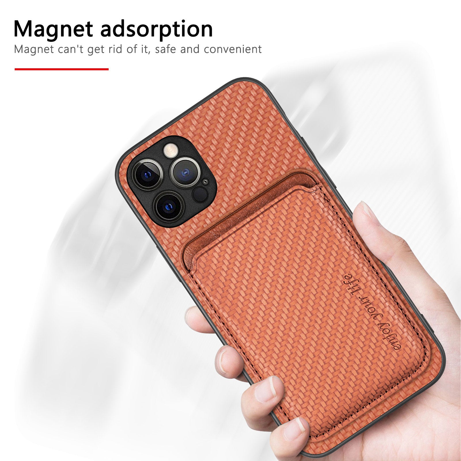 For iPhone 12 Pro Max Magnetic Card Slot Case Carbon Fiber Texture PU+TPU Phone Cover