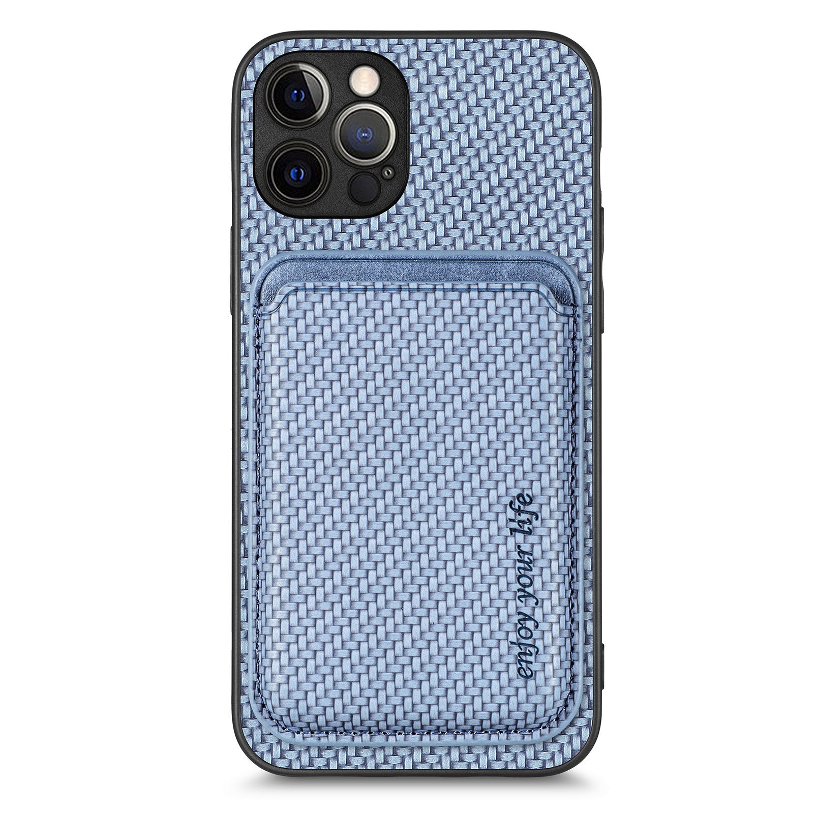 For iPhone 12 Pro Max Magnetic Card Slot Case Carbon Fiber Texture PU+TPU Phone Cover