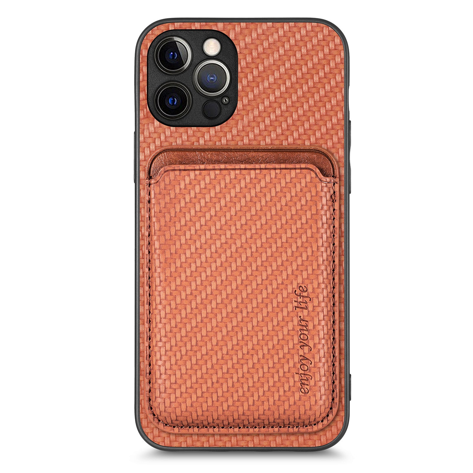 For iPhone 12 Pro Max Magnetic Card Slot Case Carbon Fiber Texture PU+TPU Phone Cover