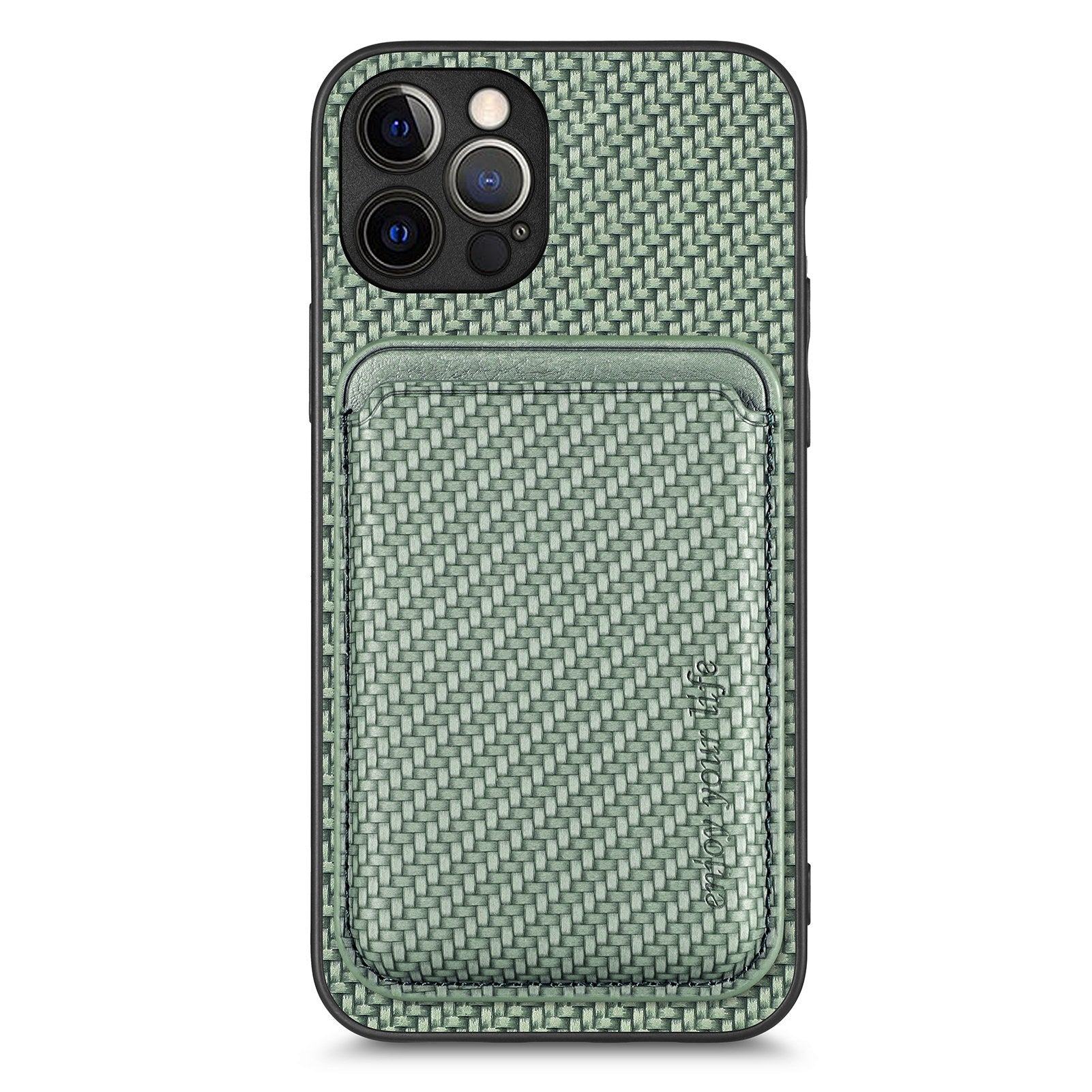 For iPhone 12 Pro Max Magnetic Card Slot Case Carbon Fiber Texture PU+TPU Phone Cover