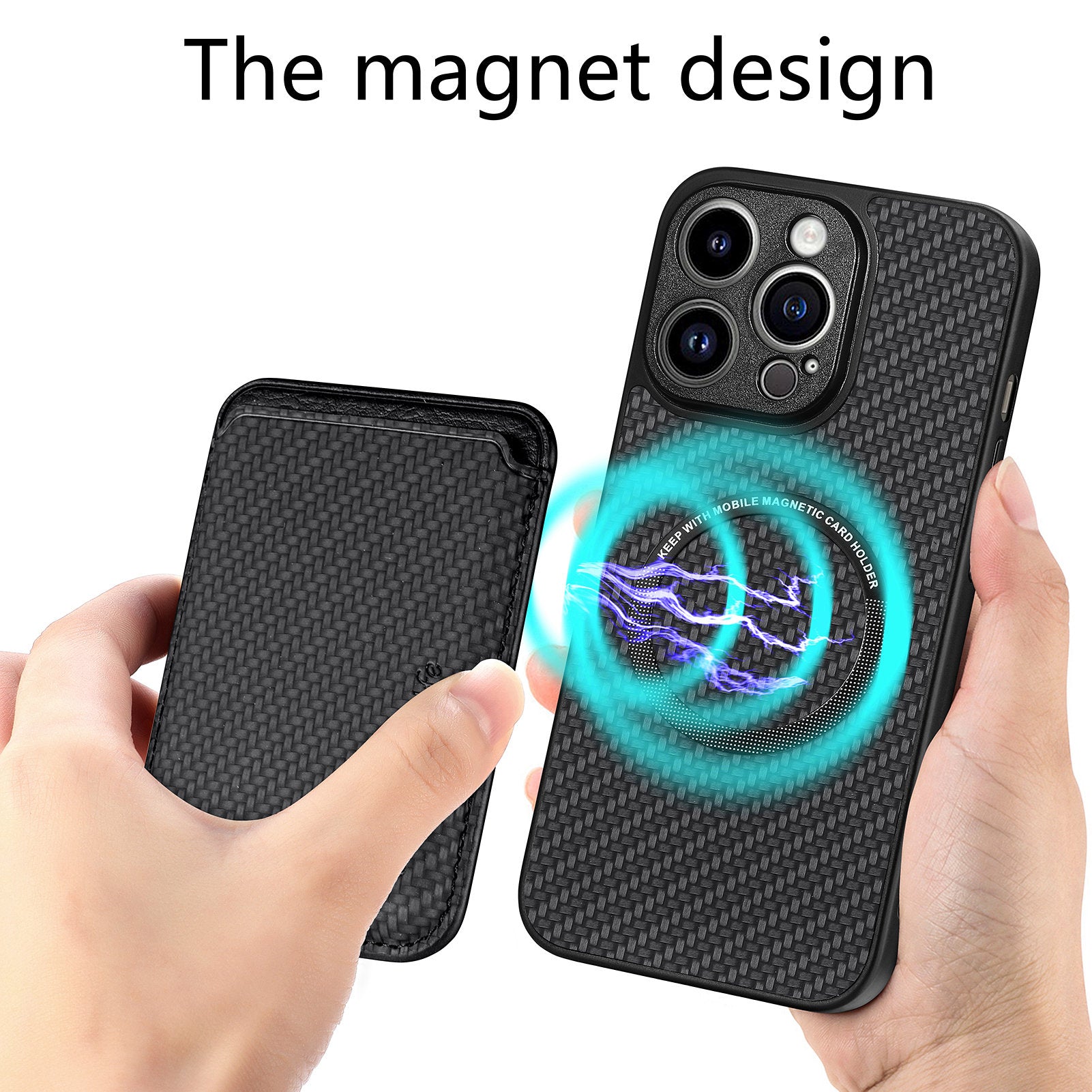 M2 For iPhone 13 Pro Case Carbon Fiber Texture PU+TPU Phone Cover with Magnetic Card Slot