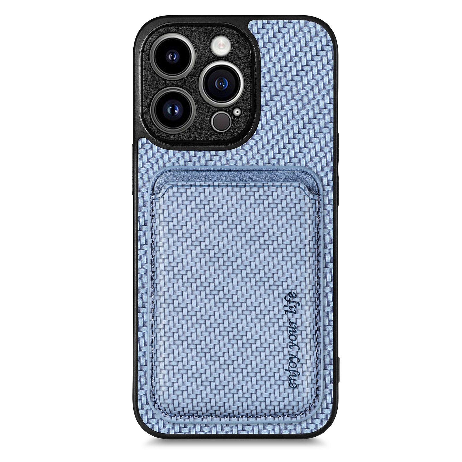 M2 For iPhone 13 Pro Case Carbon Fiber Texture PU+TPU Phone Cover with Magnetic Card Slot