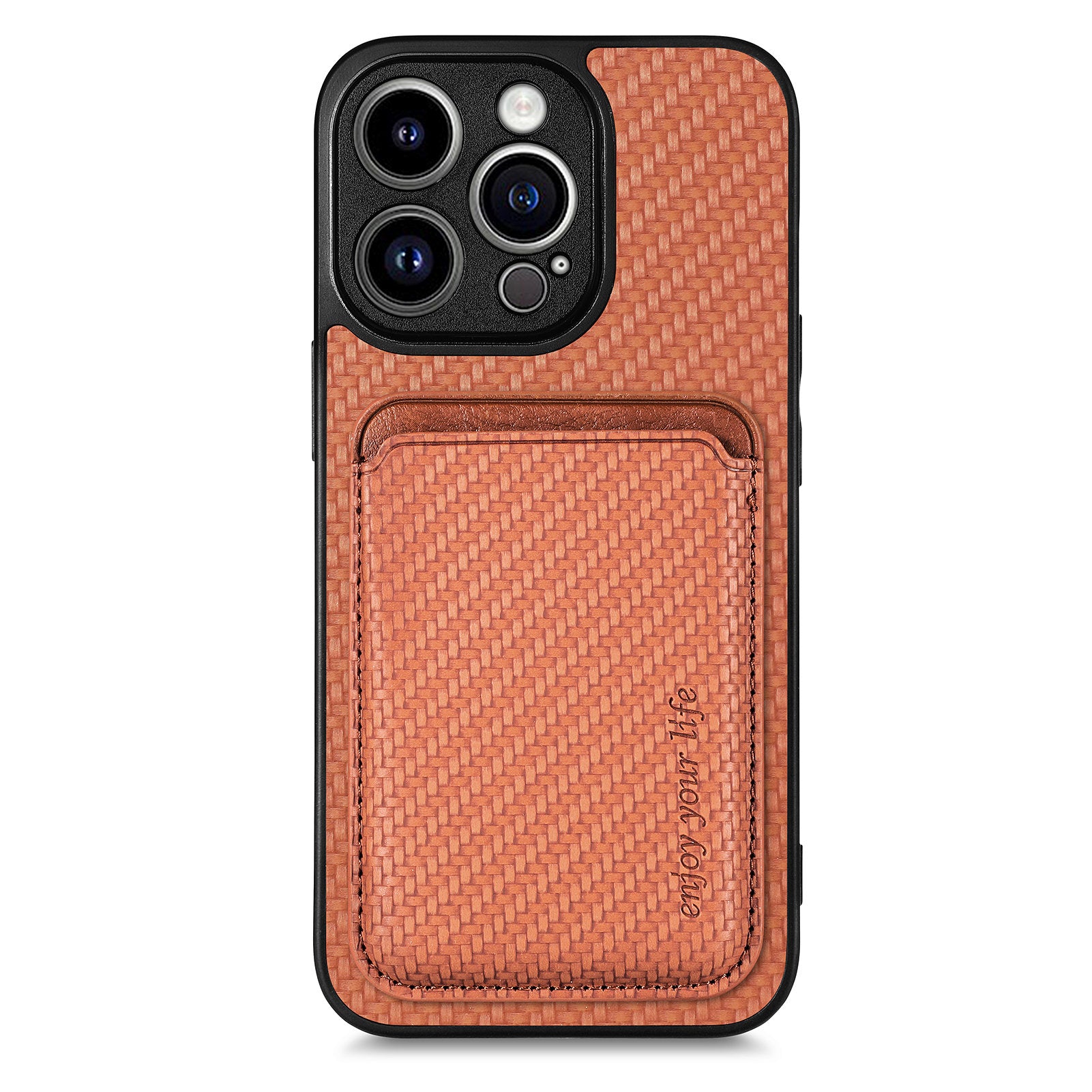 M2 For iPhone 13 Pro Case Carbon Fiber Texture PU+TPU Phone Cover with Magnetic Card Slot