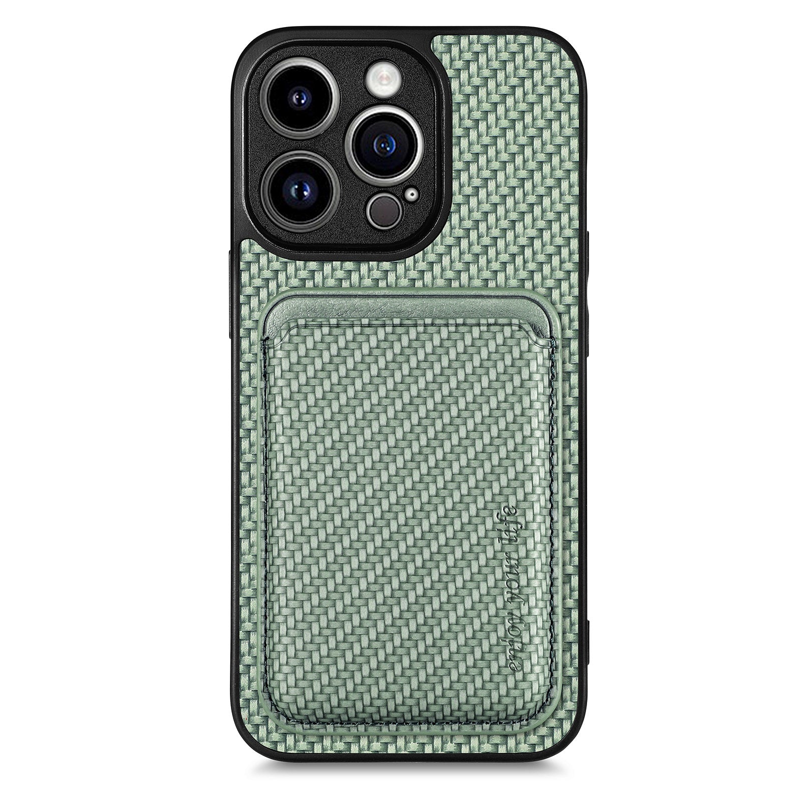 M2 For iPhone 13 Pro Case Carbon Fiber Texture PU+TPU Phone Cover with Magnetic Card Slot