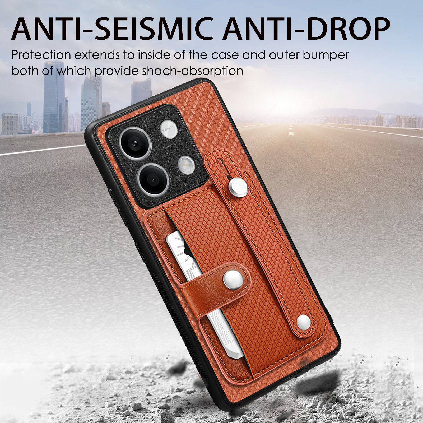 C1-01 For Xiaomi Redmi Note 13 5G Case PC+TPU+Leather Phone Cover Wristband Ring Design