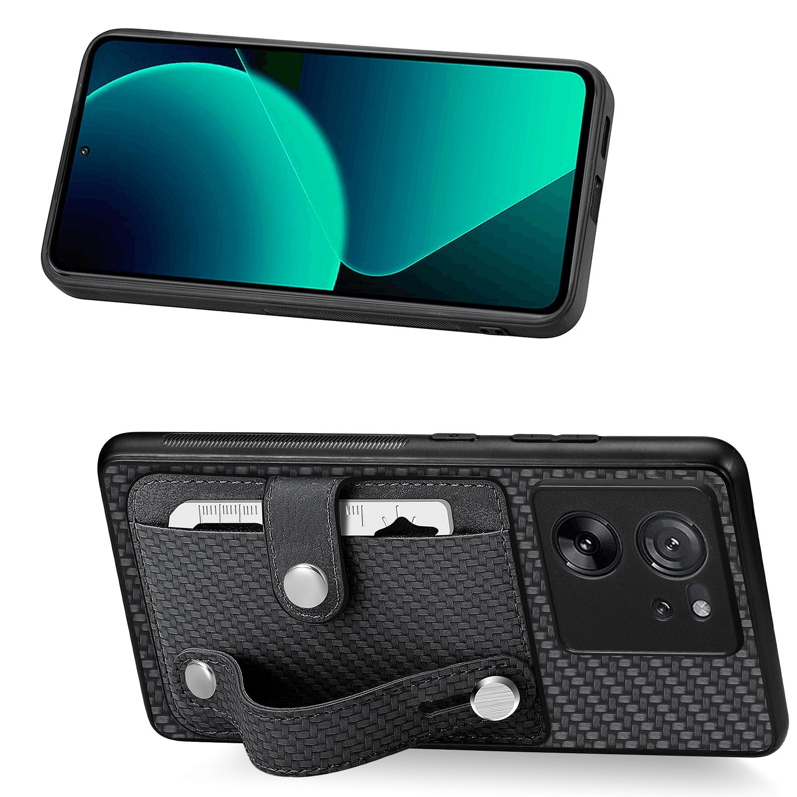 C1-01 For Xiaomi 13T / 13T Pro / Redmi K60 Ultra Case Card Holder Wristband Leather Coated TPU+PC Cover
