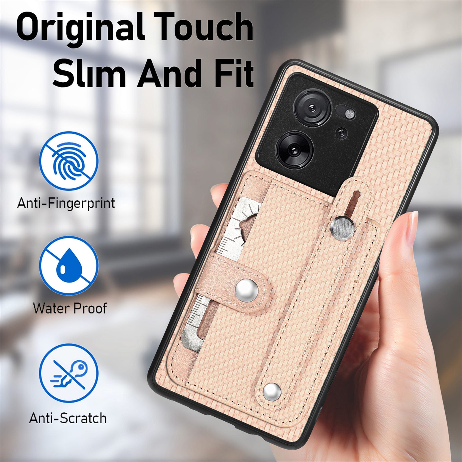 C1-01 For Xiaomi 13T / 13T Pro / Redmi K60 Ultra Case Card Holder Wristband Leather Coated TPU+PC Cover