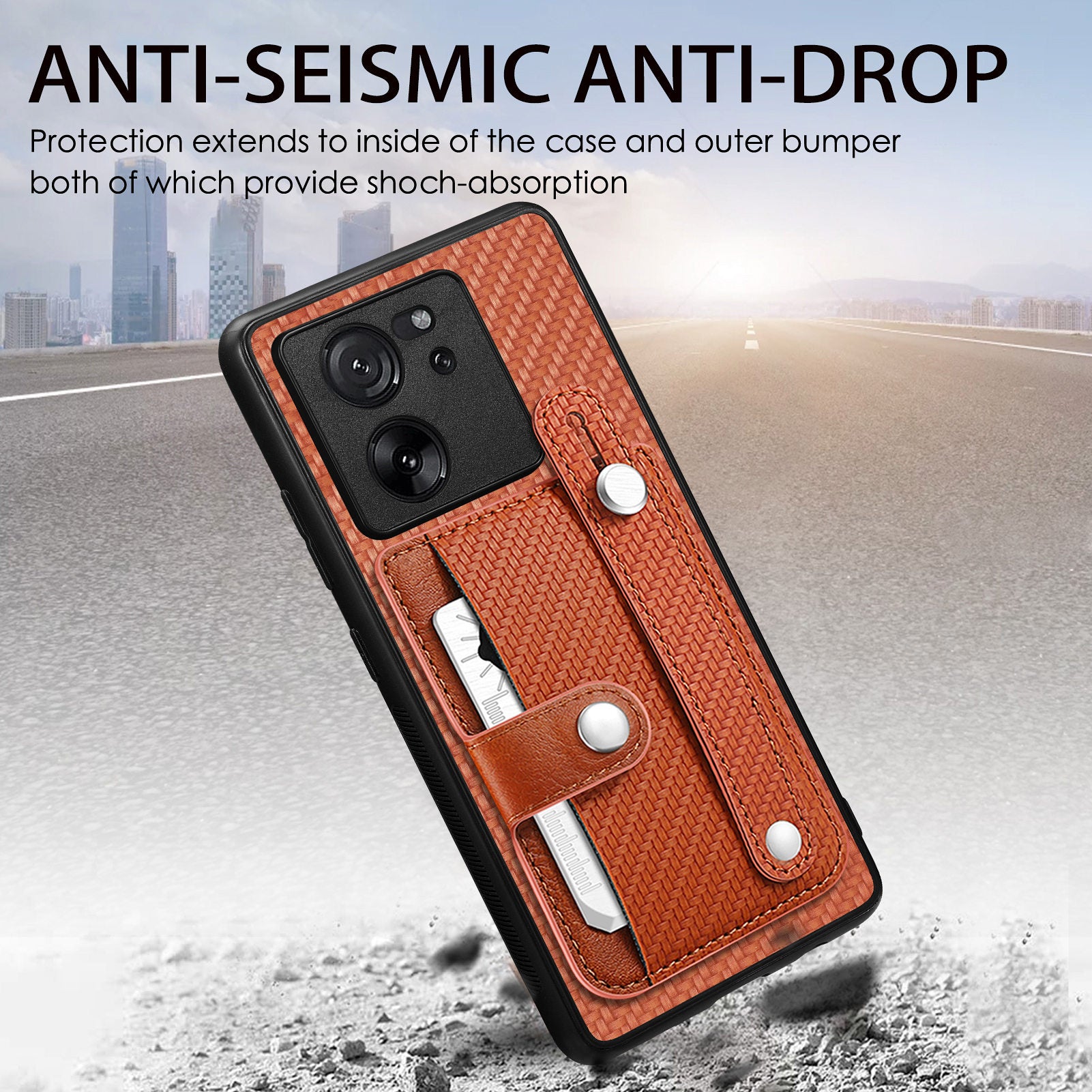 C1-01 For Xiaomi 13T / 13T Pro / Redmi K60 Ultra Case Card Holder Wristband Leather Coated TPU+PC Cover