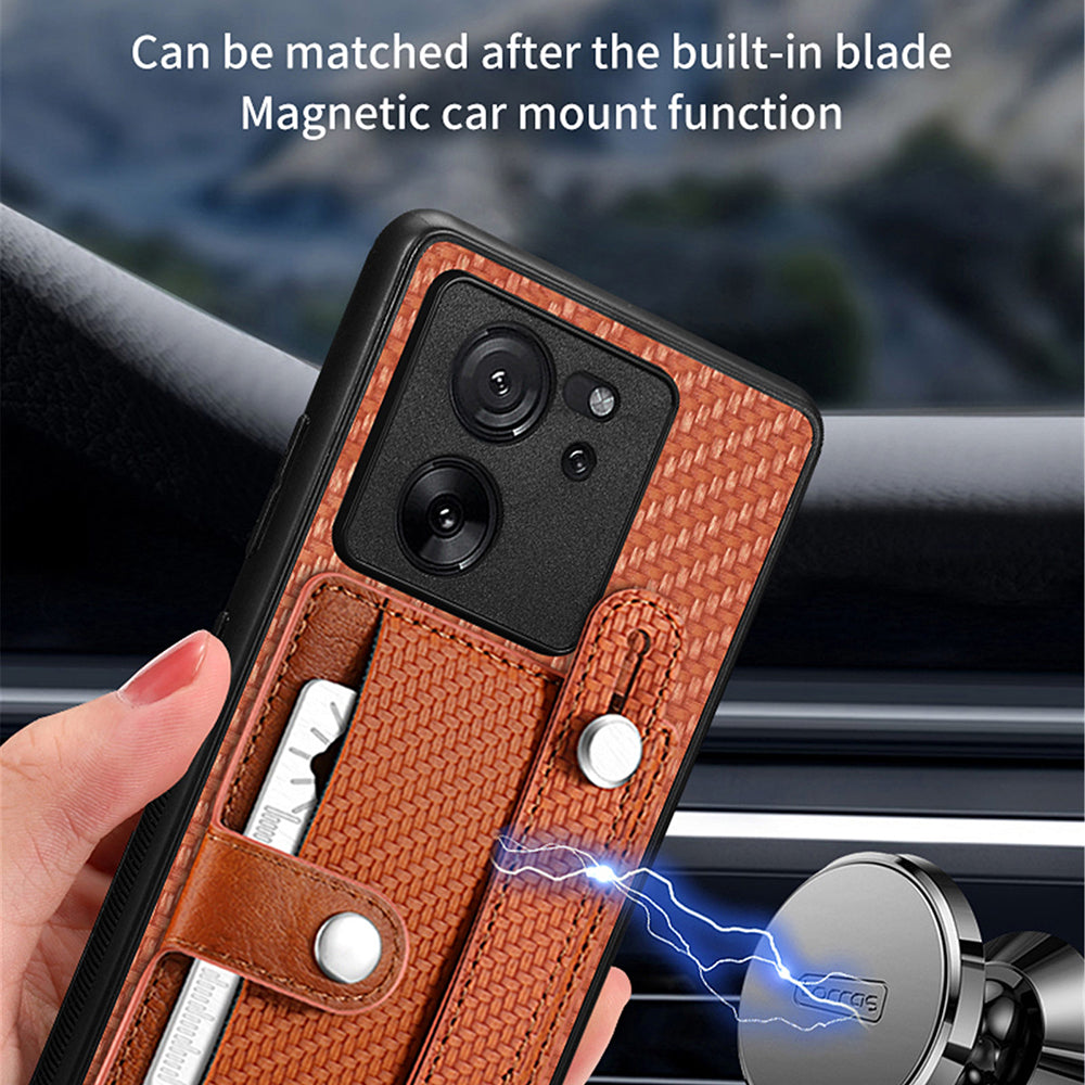 C1-01 For Xiaomi 13T / 13T Pro / Redmi K60 Ultra Case Card Holder Wristband Leather Coated TPU+PC Cover