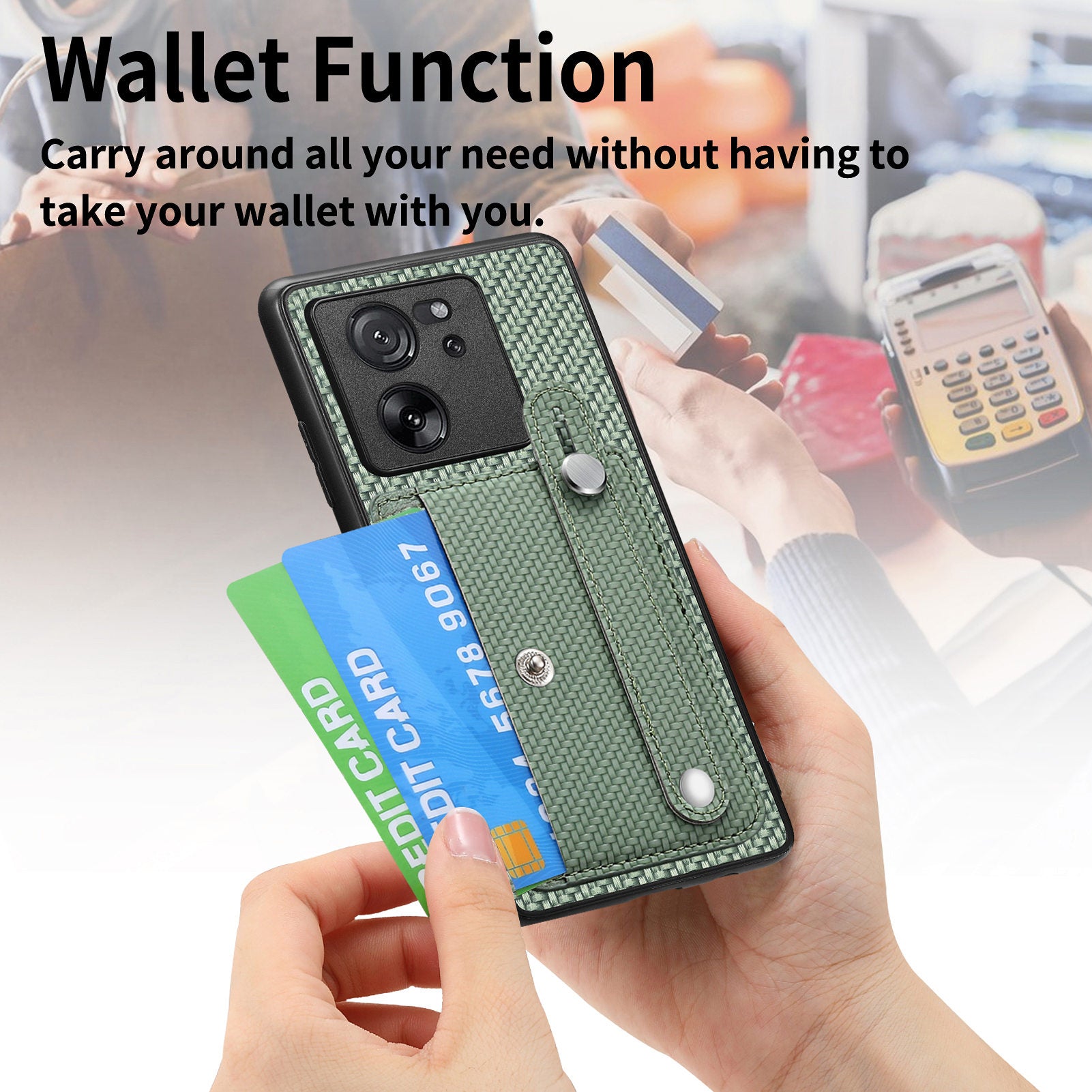C1-01 For Xiaomi 13T / 13T Pro / Redmi K60 Ultra Case Card Holder Wristband Leather Coated TPU+PC Cover