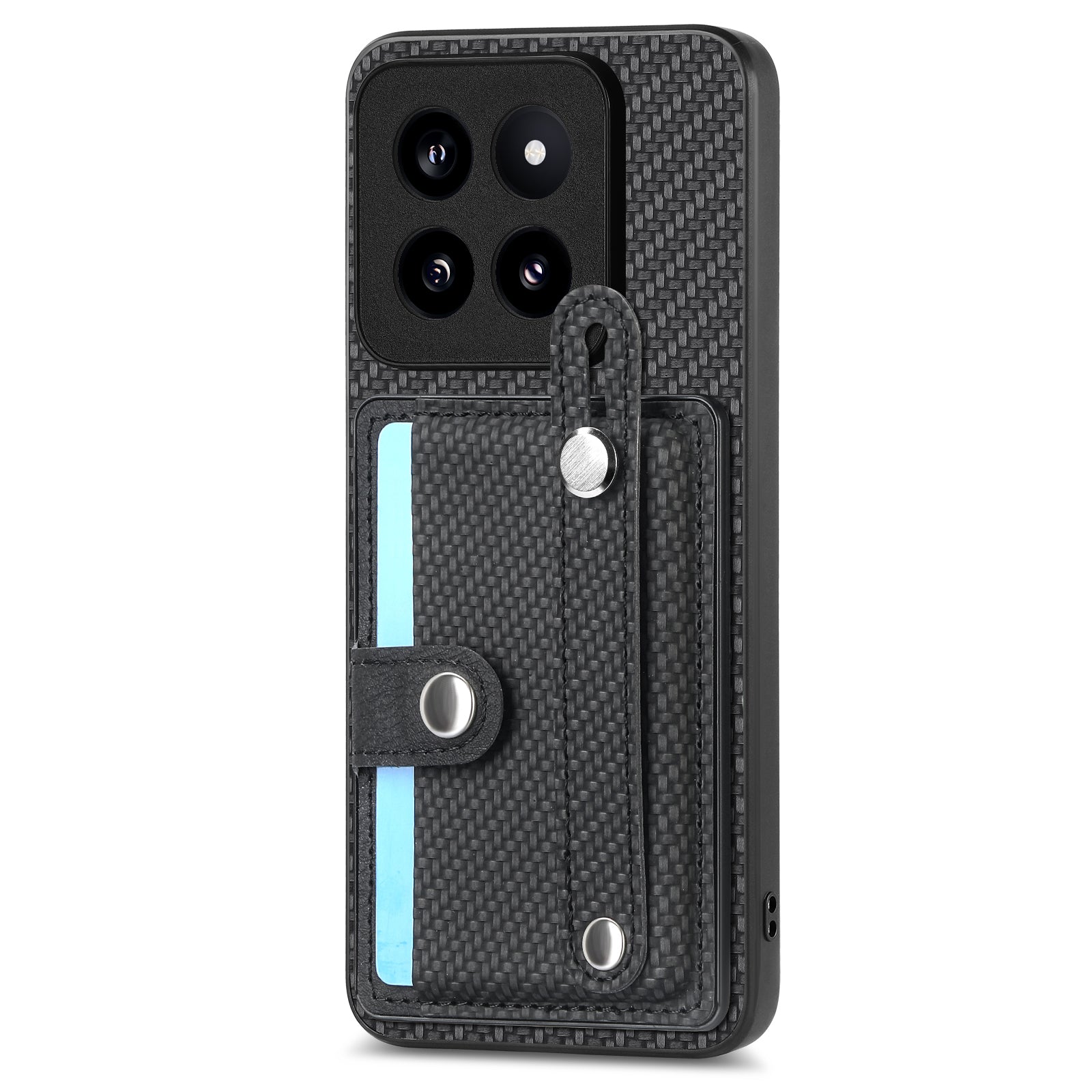 C1-01 For Xiaomi 14 Pro Case Carbon Fiber Texture Wristband Kickstand Phone Cover