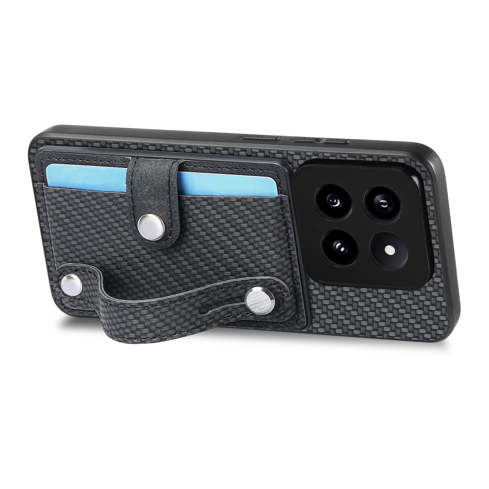 C1-01 For Xiaomi 14 Pro Case Carbon Fiber Texture Wristband Kickstand Phone Cover