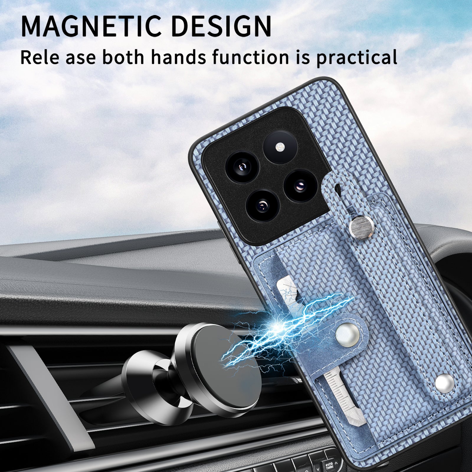 C1-01 For Xiaomi 14 Pro Case Carbon Fiber Texture Wristband Kickstand Phone Cover