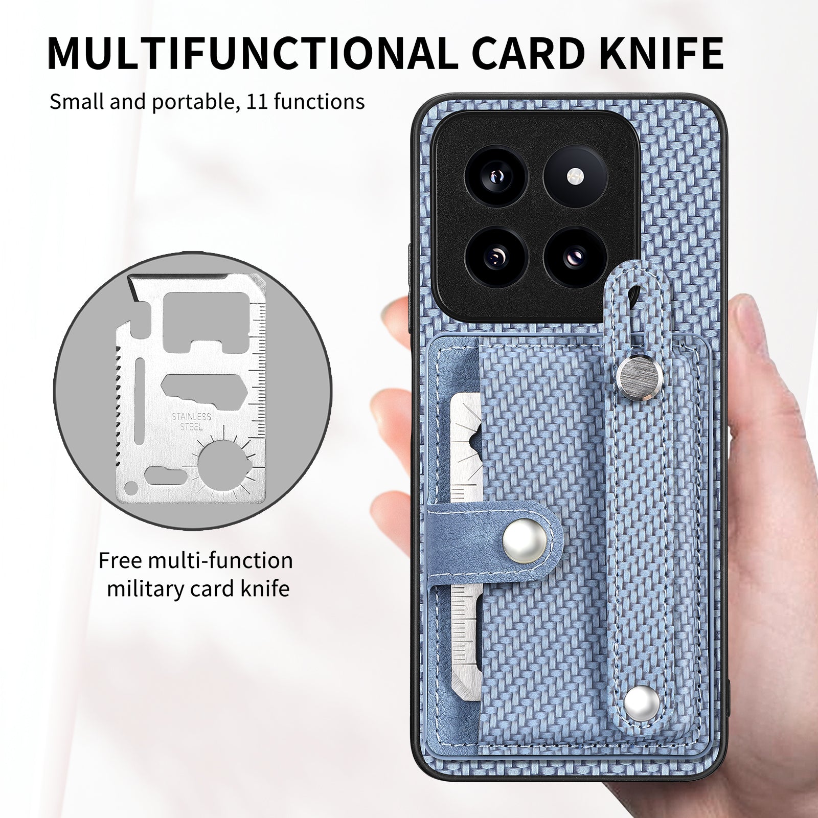 C1-01 For Xiaomi 14 Pro Case Carbon Fiber Texture Wristband Kickstand Phone Cover