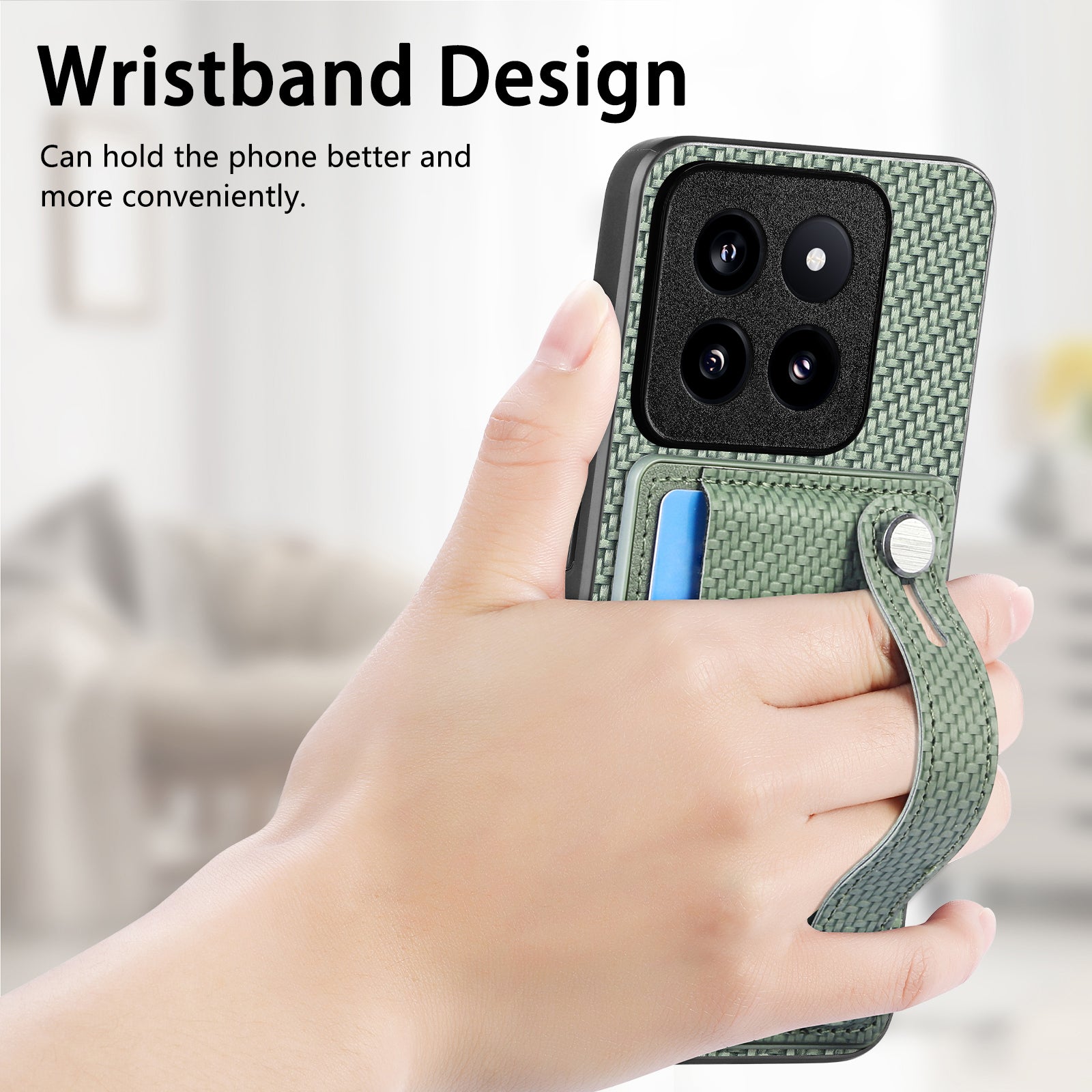 C1-01 For Xiaomi 14 Pro Case Carbon Fiber Texture Wristband Kickstand Phone Cover