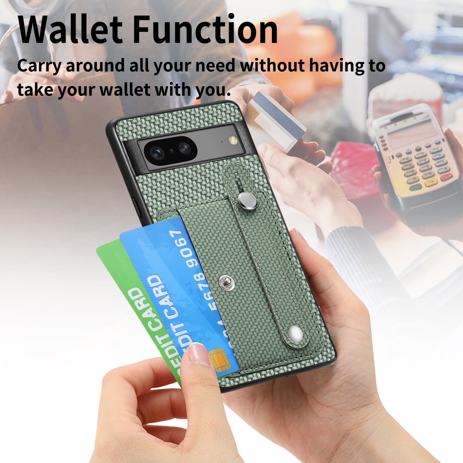 C1-01 For Google Pixel 7a Case Card Slot Carbon Fiber Texture PU+TPU+PC Phone Cover with Card Knife