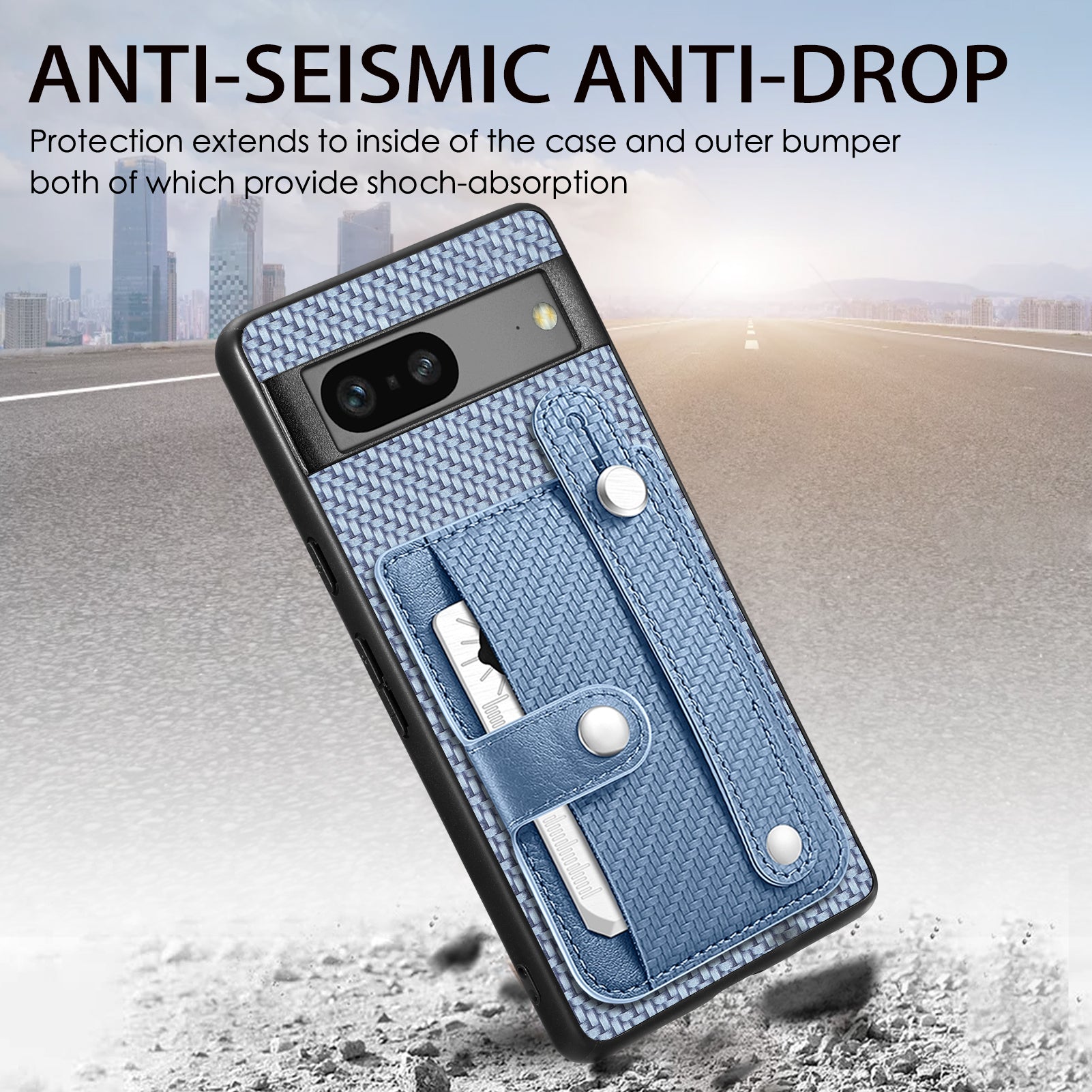 C1-01 For Google Pixel 7a Case Card Slot Carbon Fiber Texture PU+TPU+PC Phone Cover with Card Knife